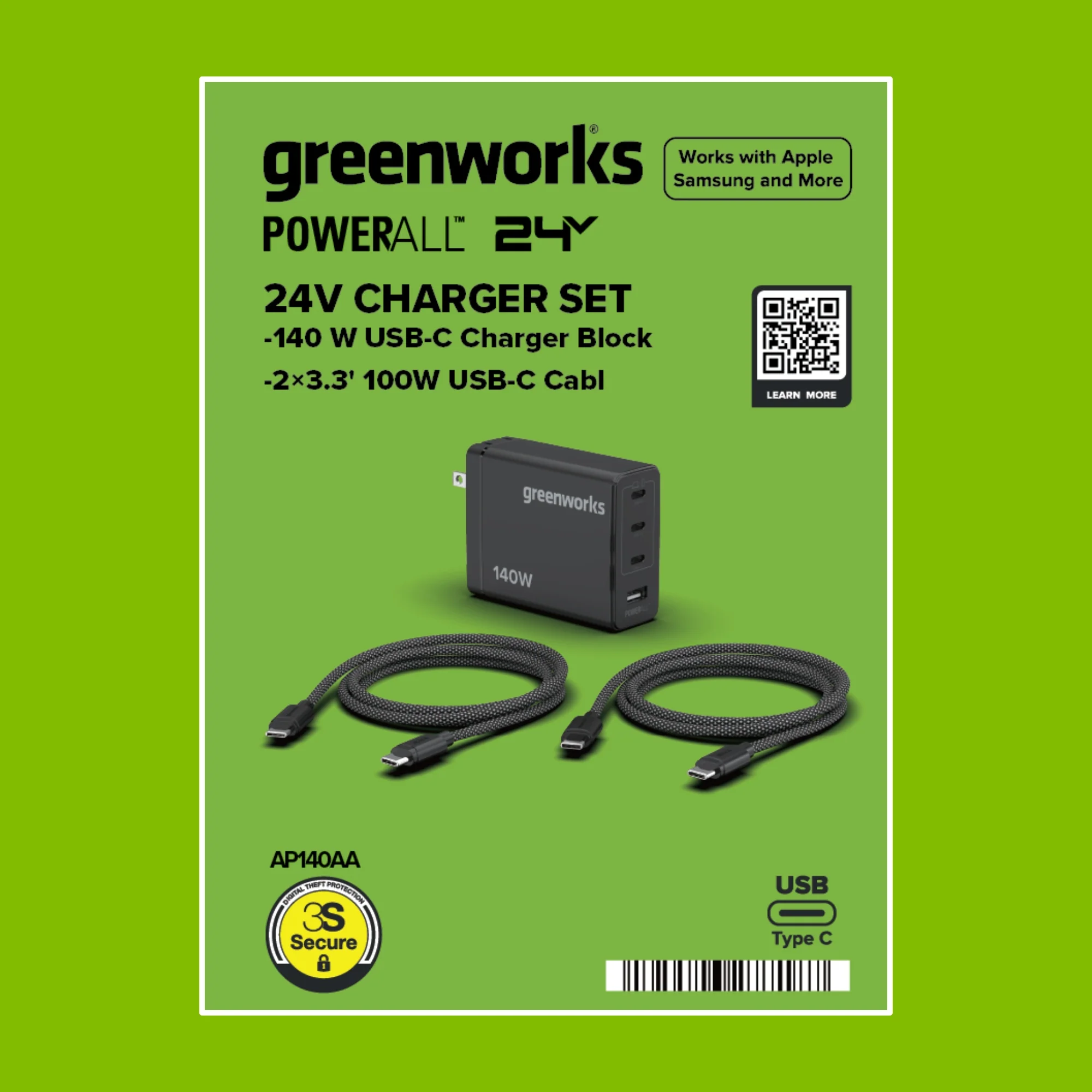 24V PowerAll Charger Set with 140W USB-C Charger Block and (2) 3.3' 100W USB-C Cables - Image 7