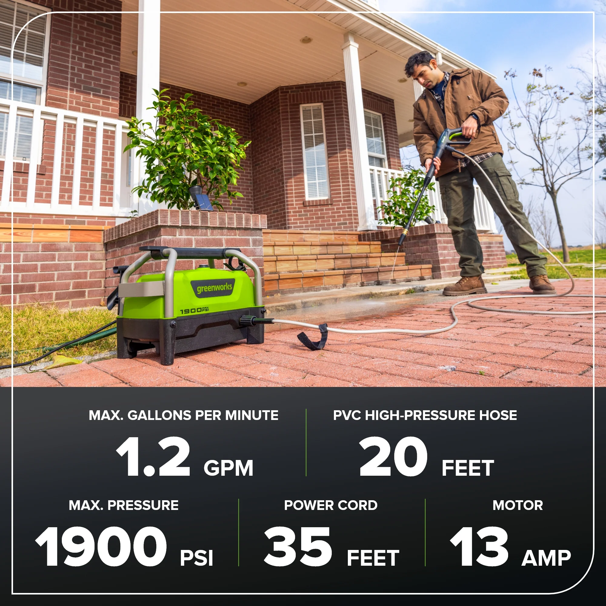 1900 PSI 1.2 GPM Portable Hand Carry Cold Water Electric Pressure Washer - Image 3