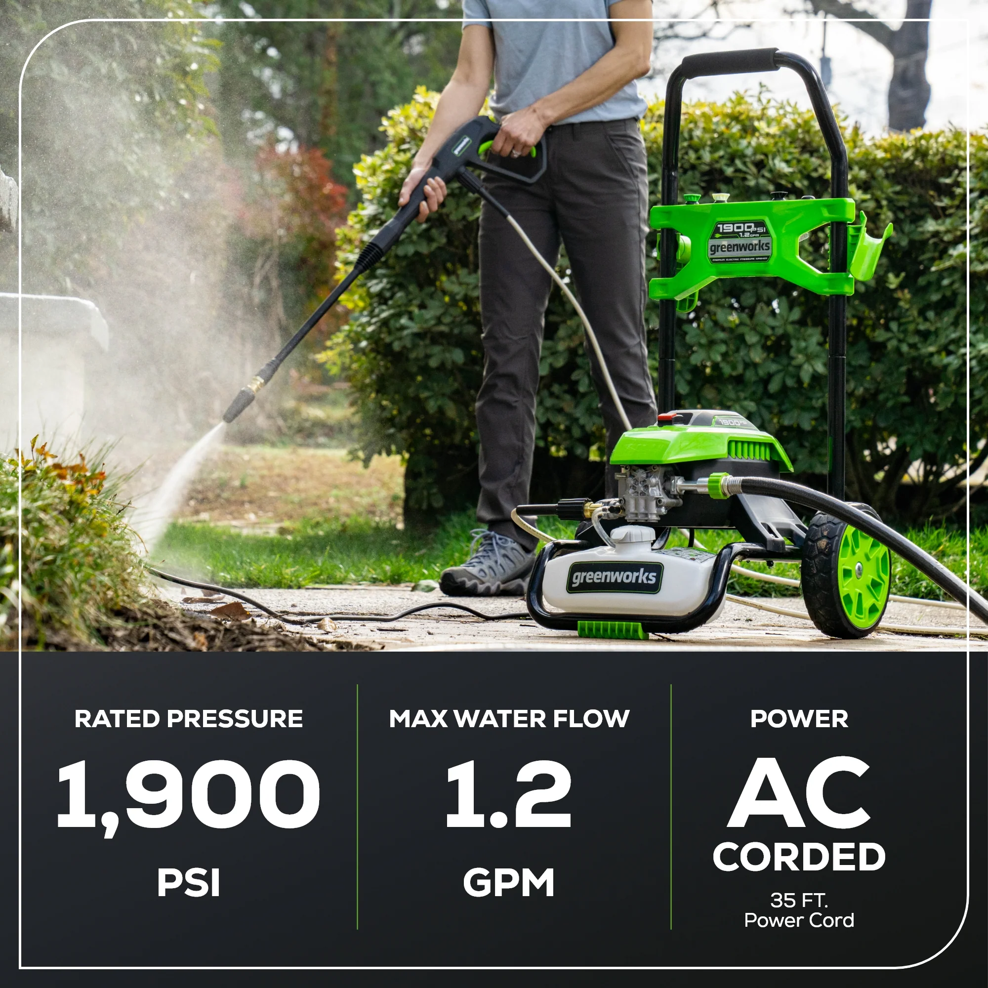 OPEN BOX 1900 PSI 1.2 GPM Cold Water Electric Pressure Washer - Image 3