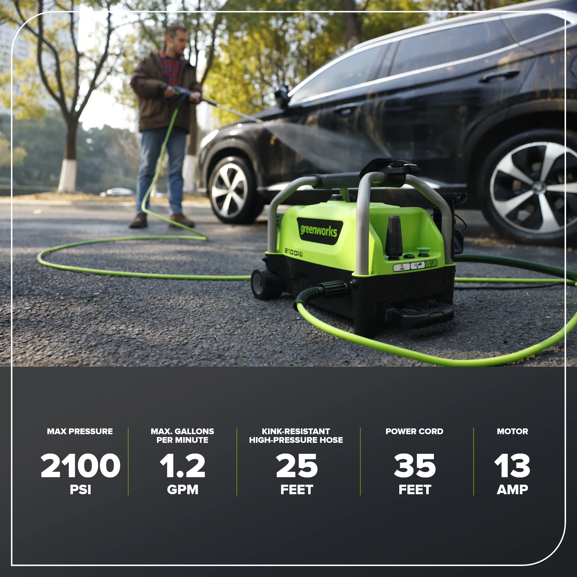 2100 PSI 1.2 GPM Portable Cold Water Electric Pressure Washer - Image 3