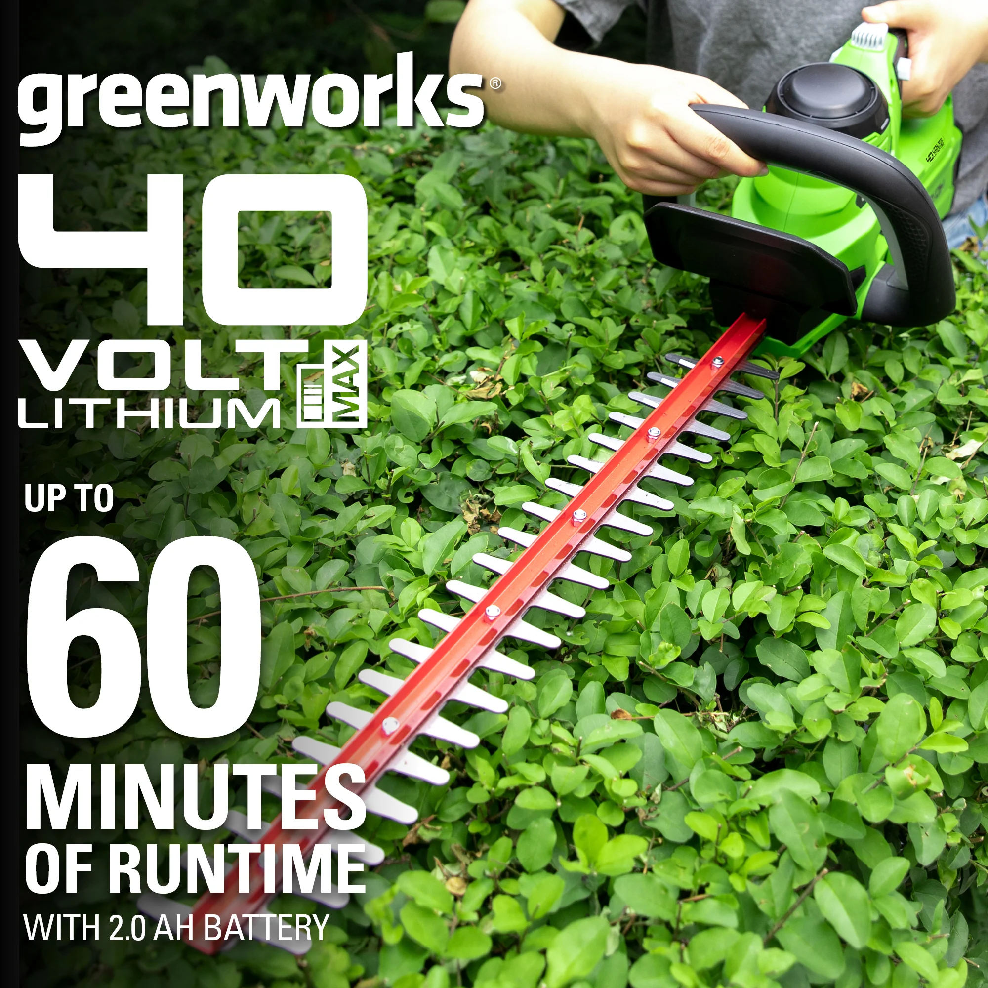 40V 24" Cordless Battery Hedge Trimmer w/ 2.0 Ah USB Battery & Charger - Image 4