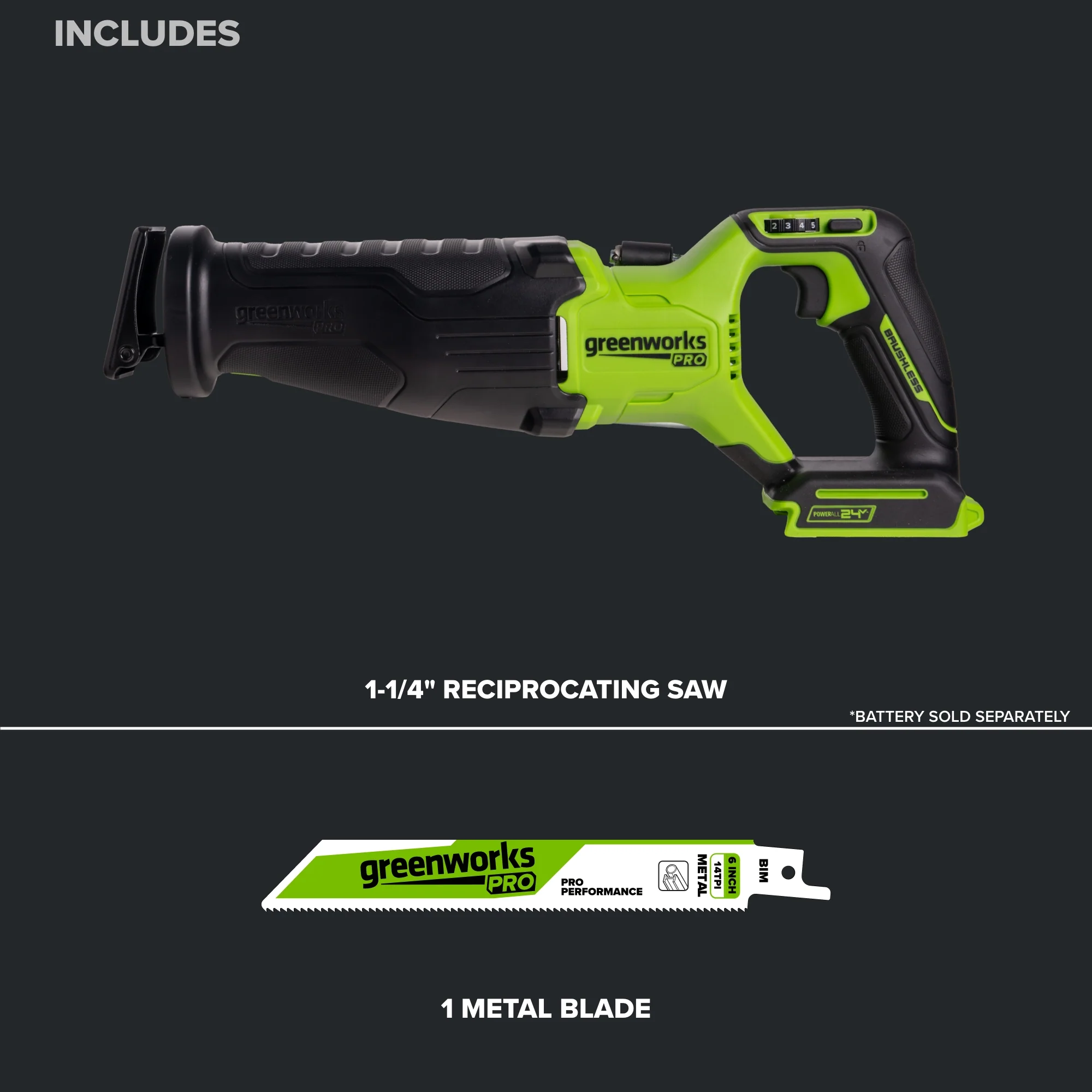 24V PowerAll Pro 1-1/4" Reciprocating Saw with Blade, 3,200 SPM - Image 3