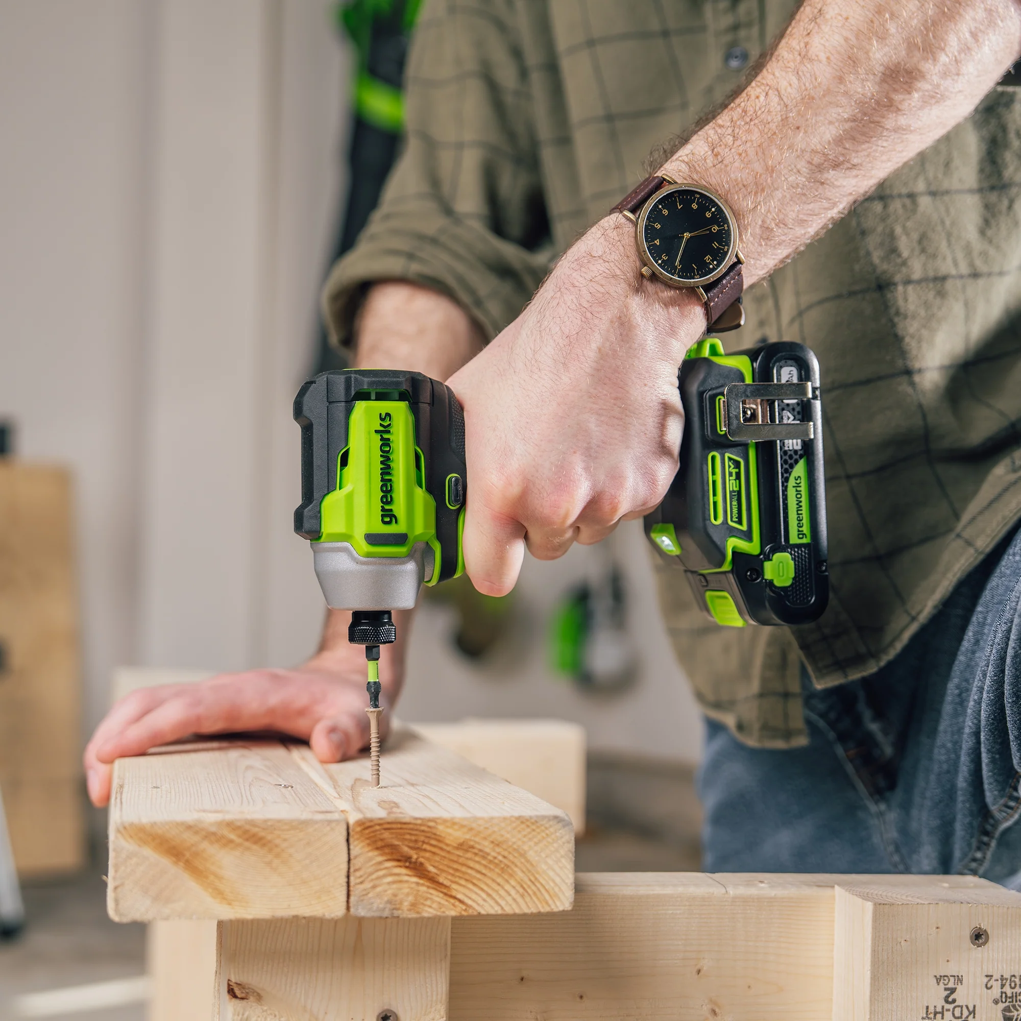 24V PowerAll 1,900 In-Lb Impact Driver, with 2.0 Ah USB-C Battery, 30W USB-C Charger Block, 3' 100W USB-C Cable, Belt Clip - Image 2