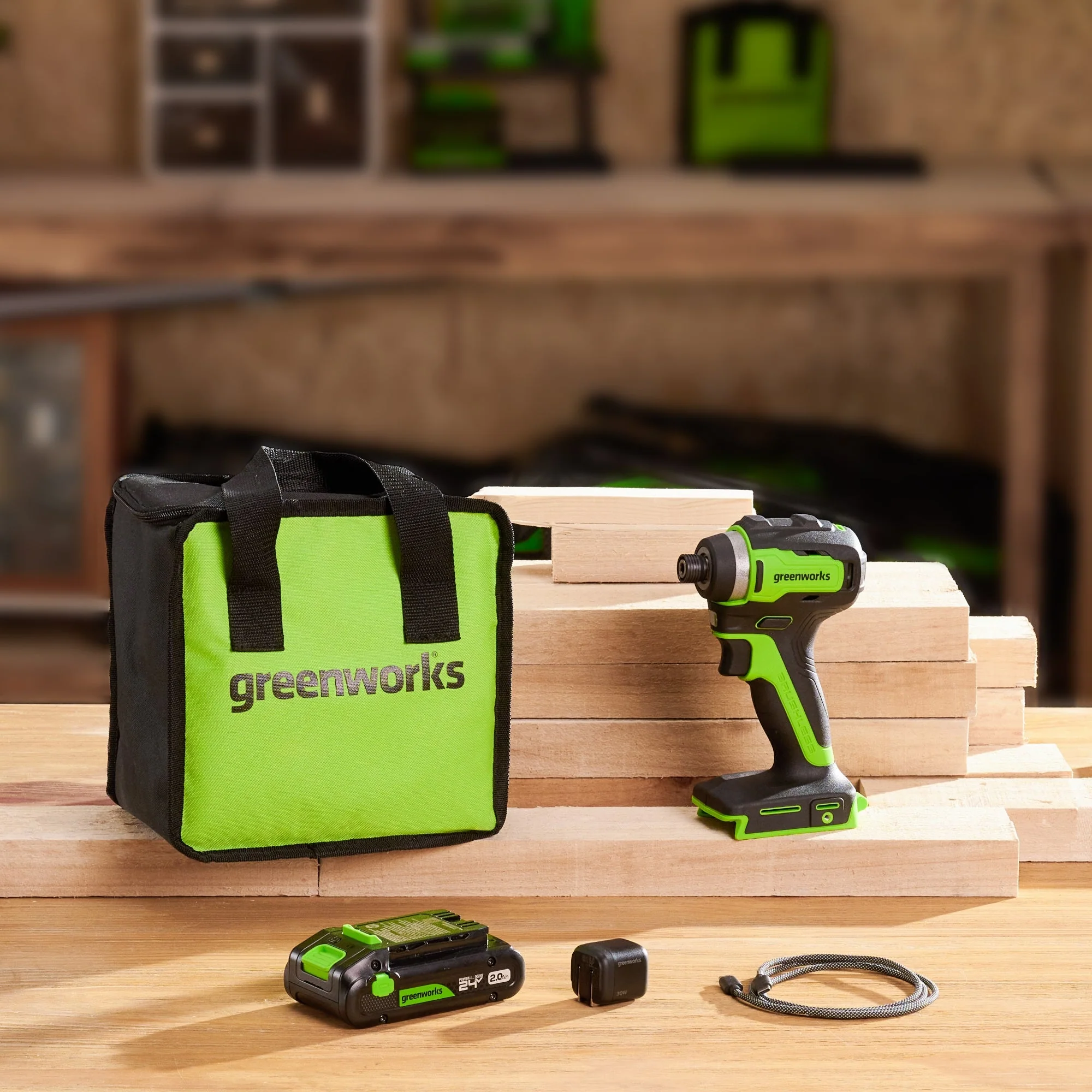 24V 1/4" 1950 in/lbs Brushless Impact Driver Kit: 2.0 Ah USB-C Batteries and 30W USB-C Fast Charger - Image 3