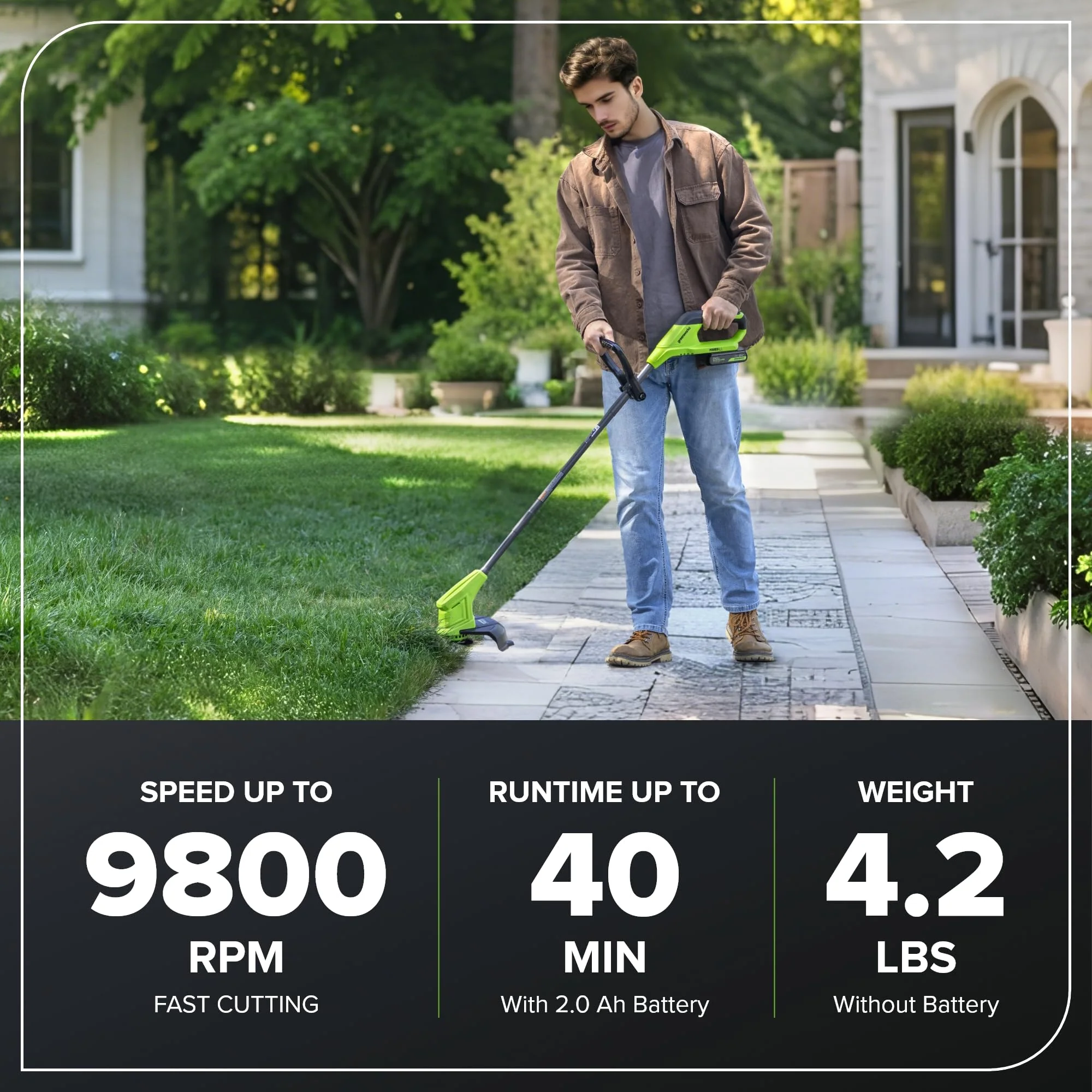 24V 10" Cordless Battery Blade-Head String Trimmer: 2.0 Ah Battery and 0.5A Charger - Image 4