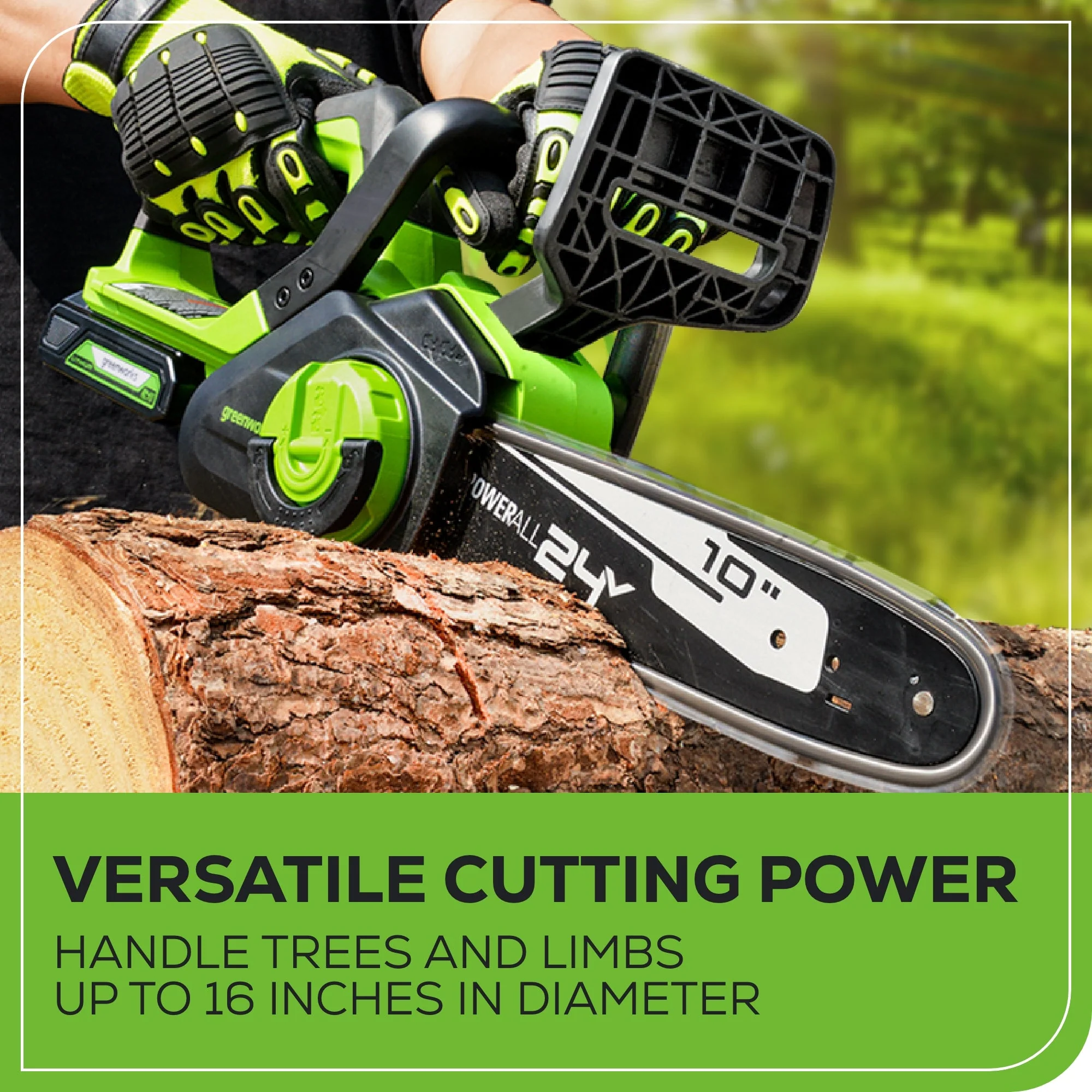 24V 10" Cordless Battery Chainsaw: 2.0 Ah USB Battery and Charger - Image 9