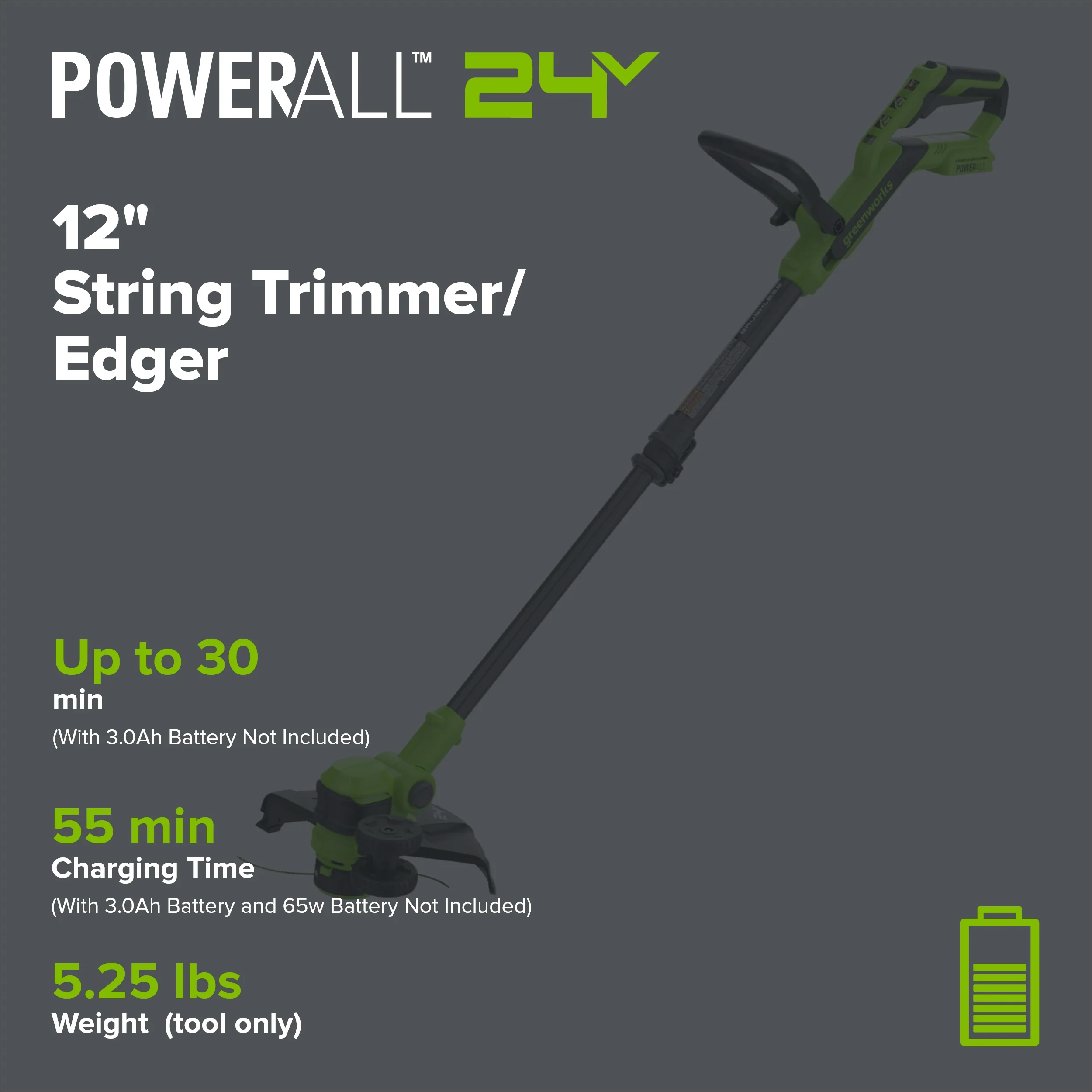 24V 12" Cordless Battery Brushless String Trimmer/Edger (Tool Only) - Image 2