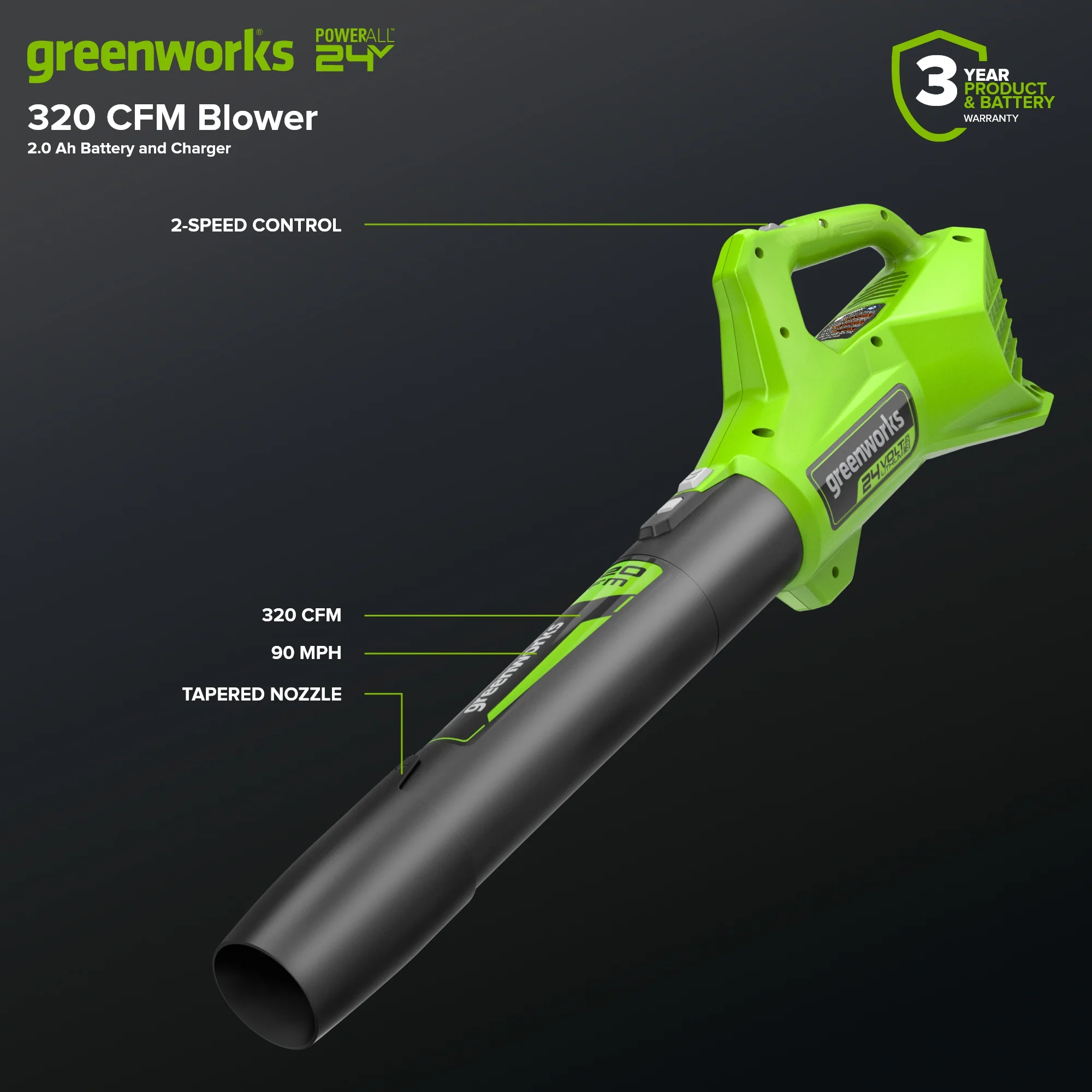 24V 12" Cordless Battery String Trimmer/Edger and 320CFM Leaf Blower Combo Kit w/ 2.0Ah Battery and Charger - Image 2
