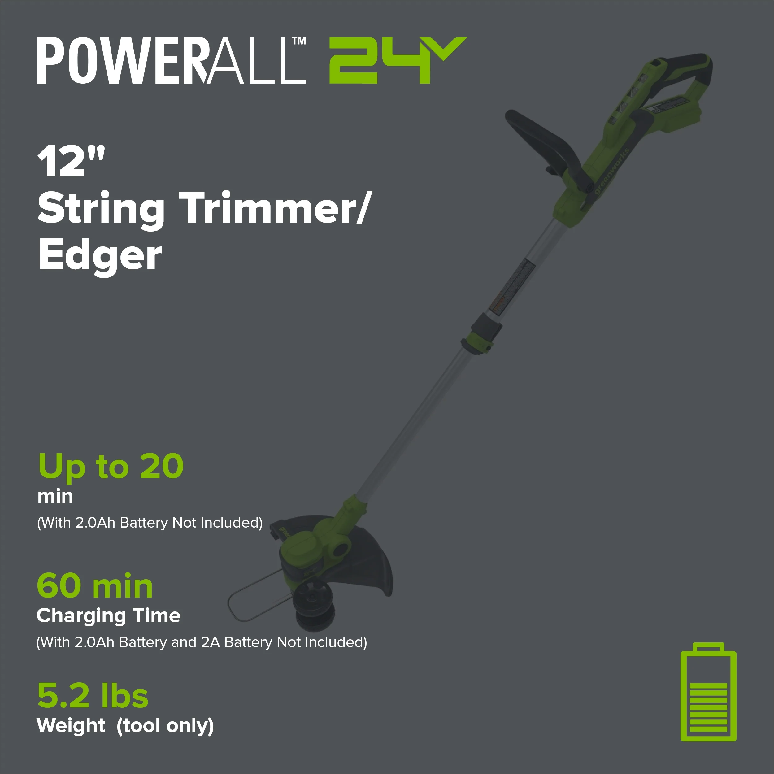 24V 12" Cordless Battery String Trimmer and Edger (Tool Only) - Image 2