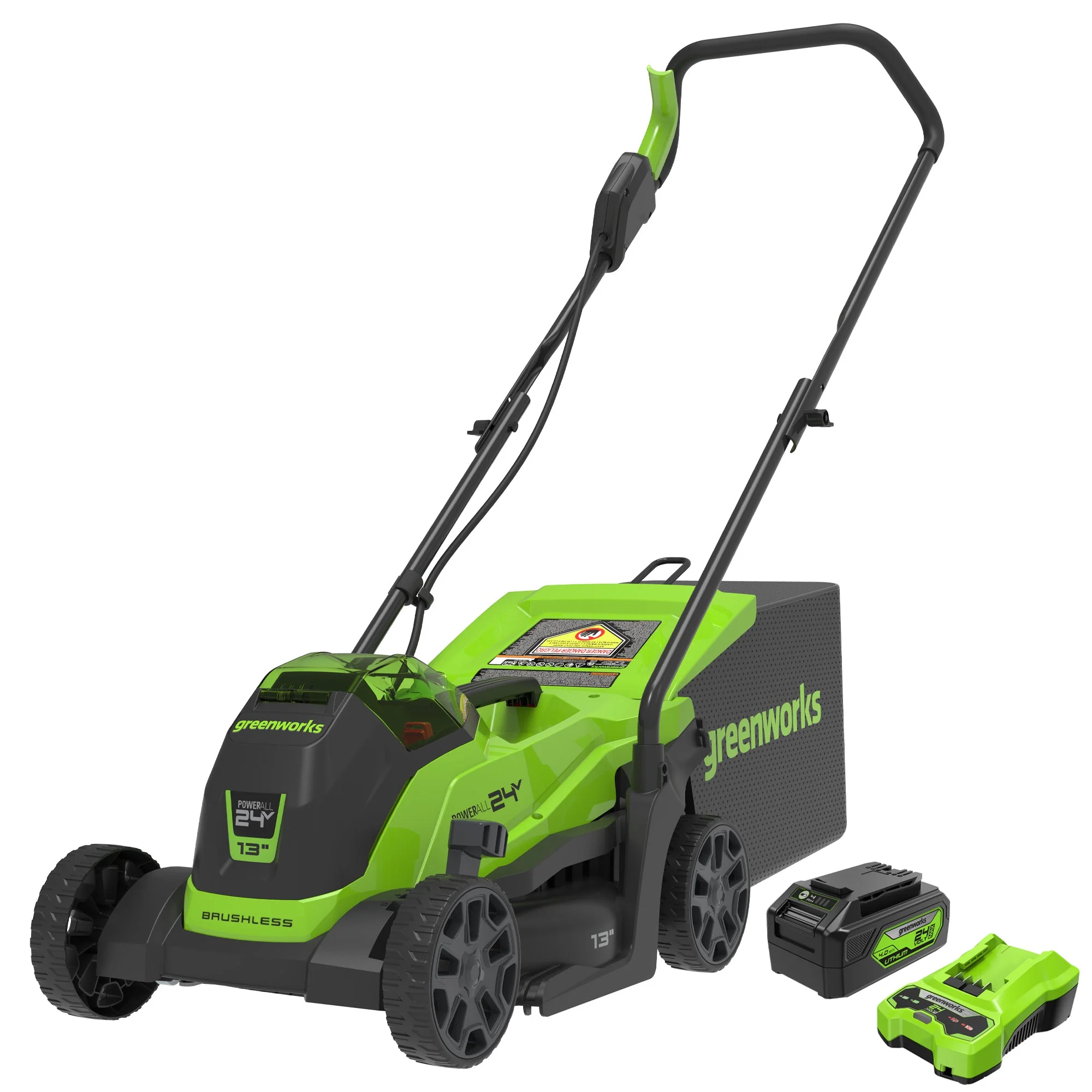 24V 13" Cordless Battery BL Push Lawn Mower: 4.0 Ah Battery and Charger