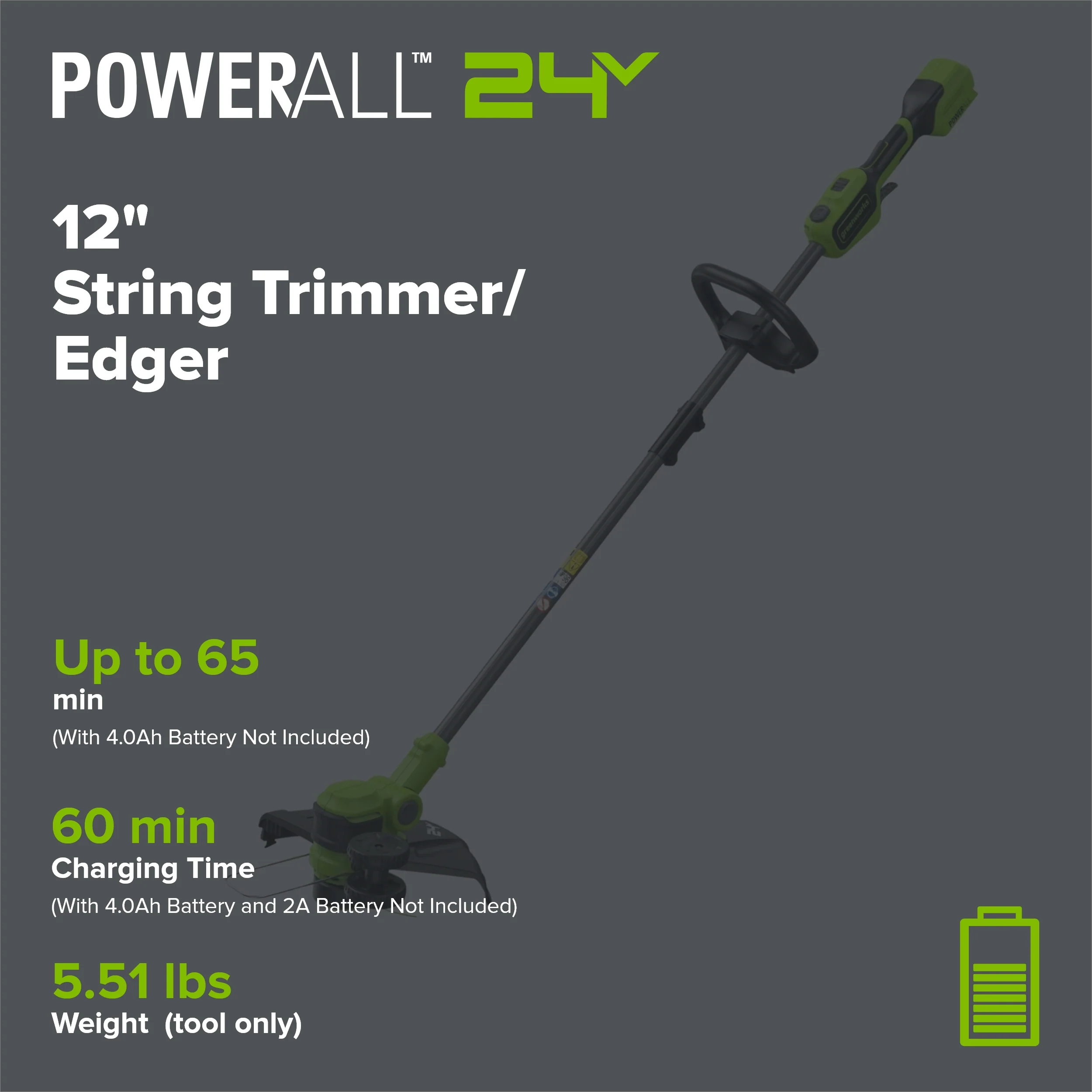 24V 13" Cordless Battery String Trimmer/Edger, 20PC Blades (Tool Only) - Image 2