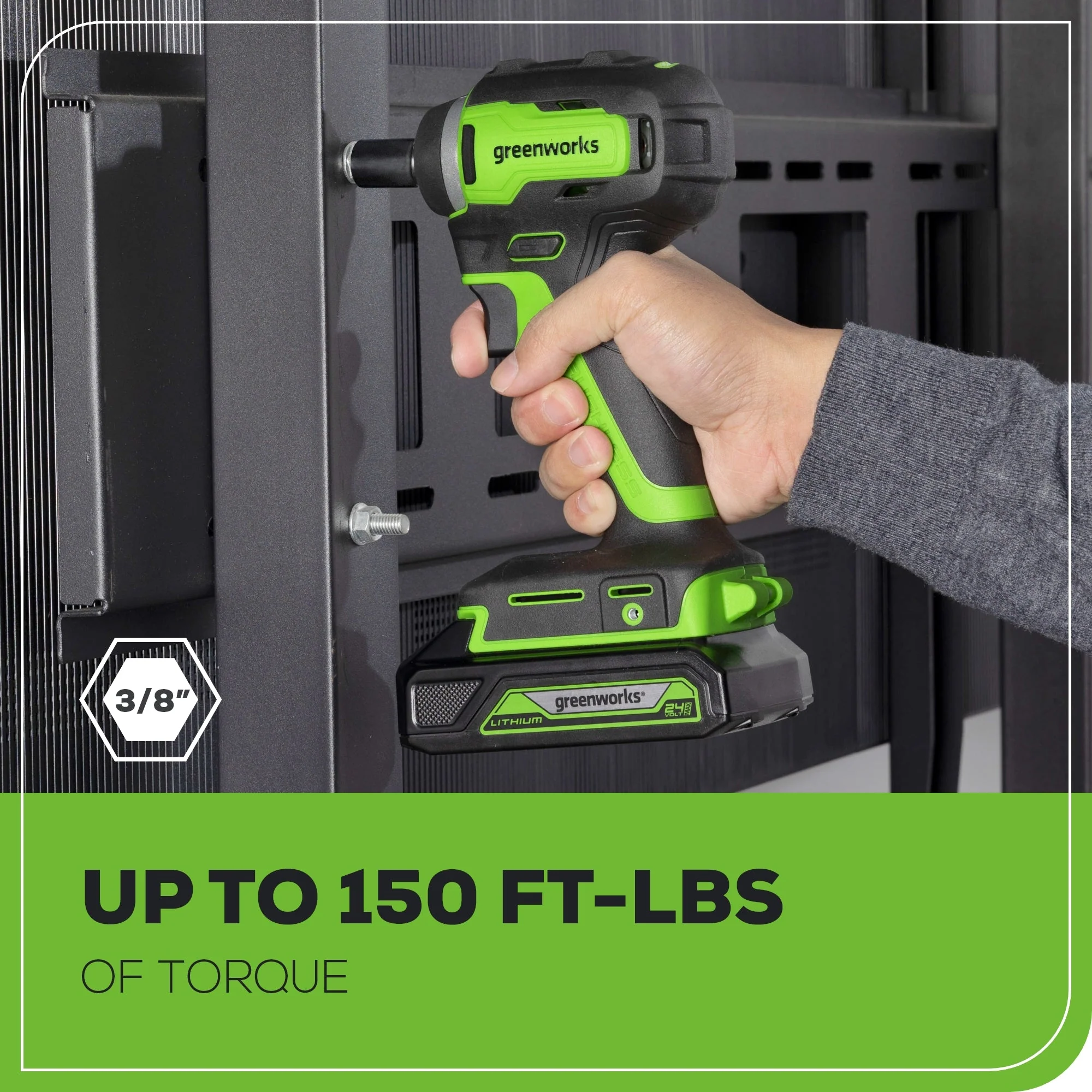 24V 3/8" Cordless Battery Impact Wrench: 2.0 Ah Battery and Charger - Image 6