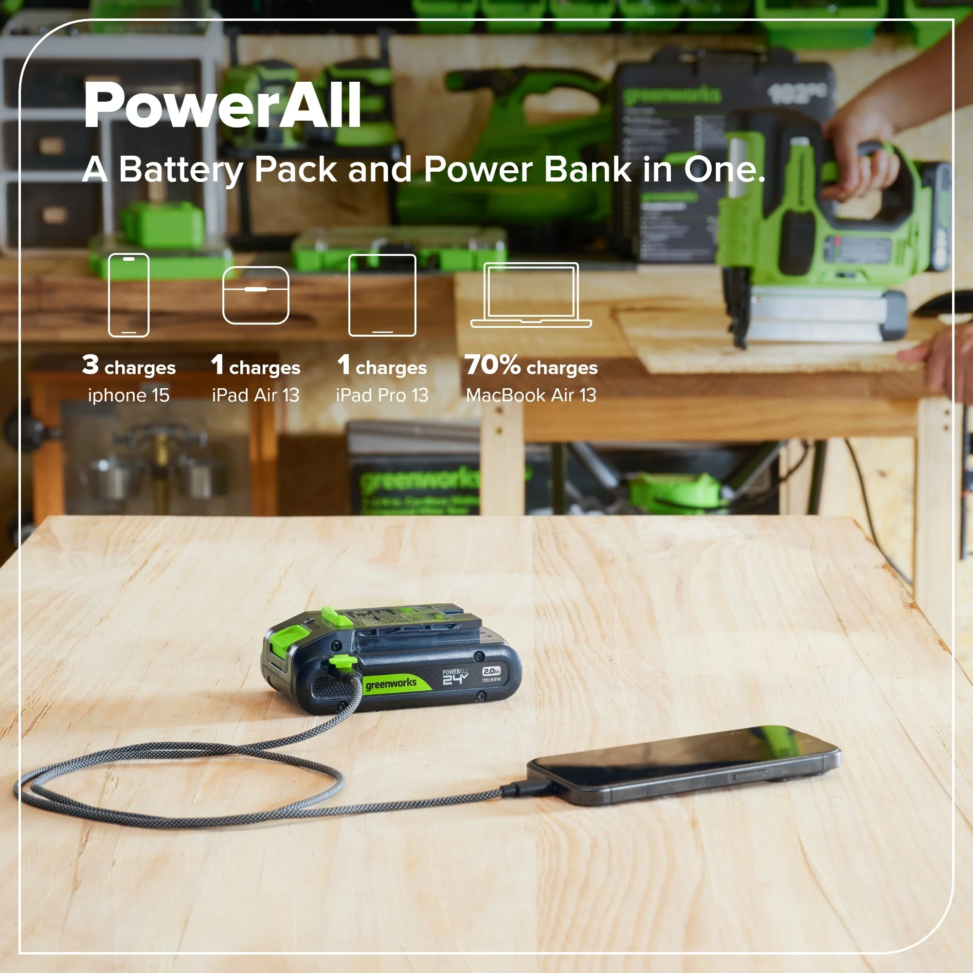 24V 2.0 Ah Battery with Bi-Directional USB-C Port - Image 2