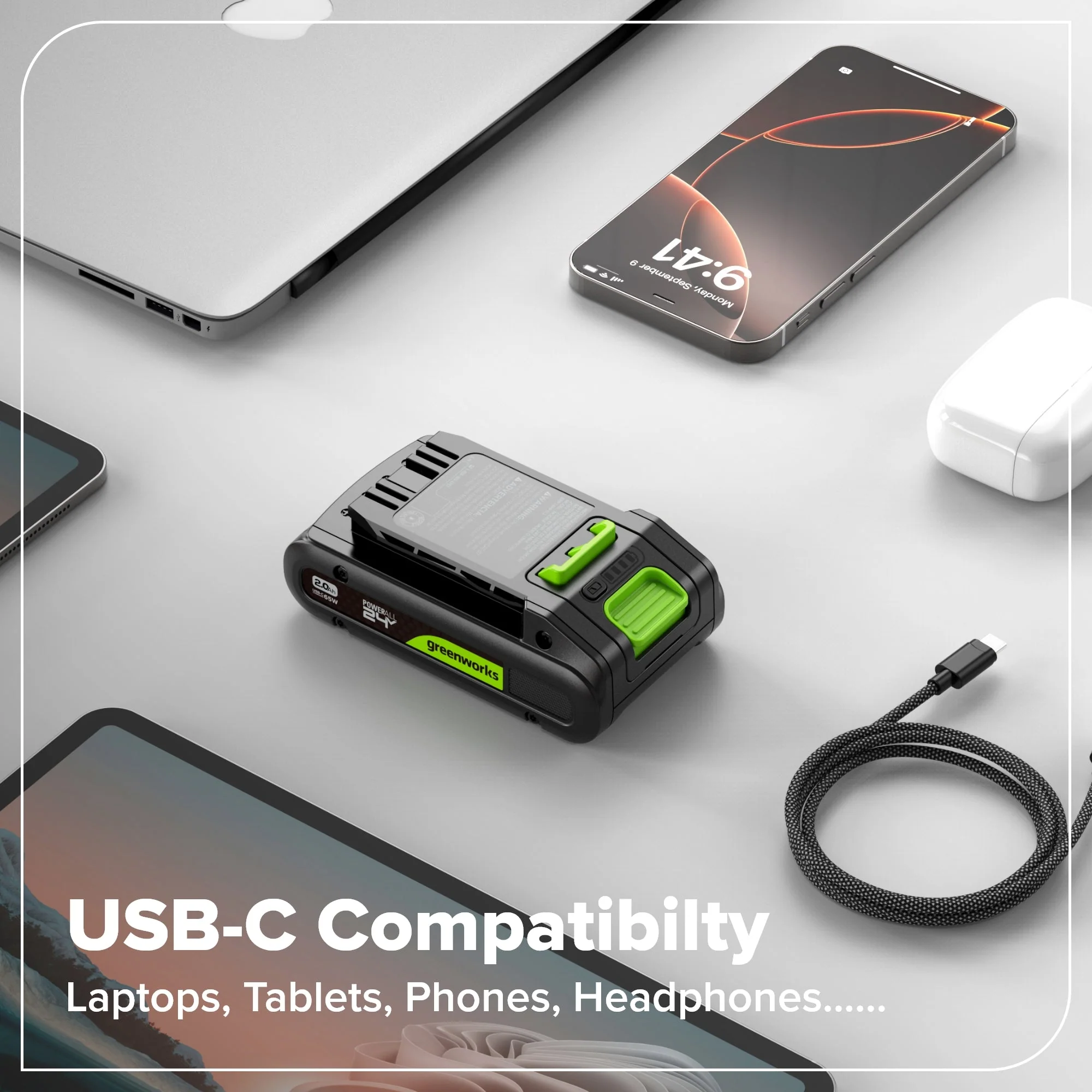 24V 2.0 Ah Battery with Bi-Directional USB-C Port - Image 4