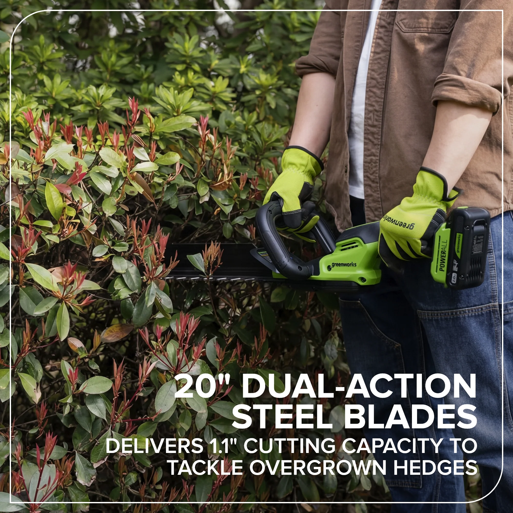 24V 20" Brushless (1.1" Cutting Capacity) Hedge Trimmer: 2.0Ah Battery and 30W Charger - Image 9