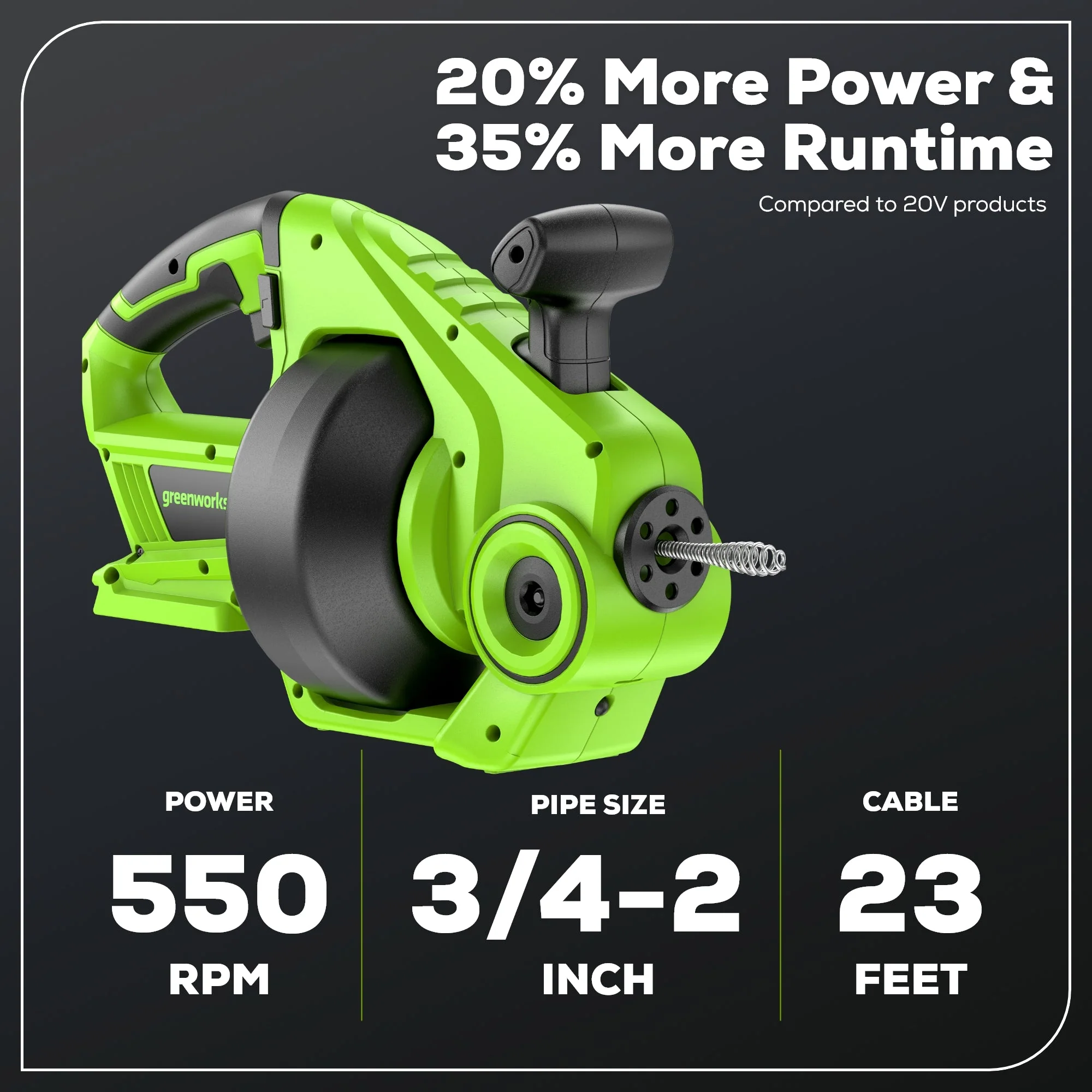 24V 23-FT Cordless Battery Drain Auger, (1) 2Ah Battery and Charger - Image 3