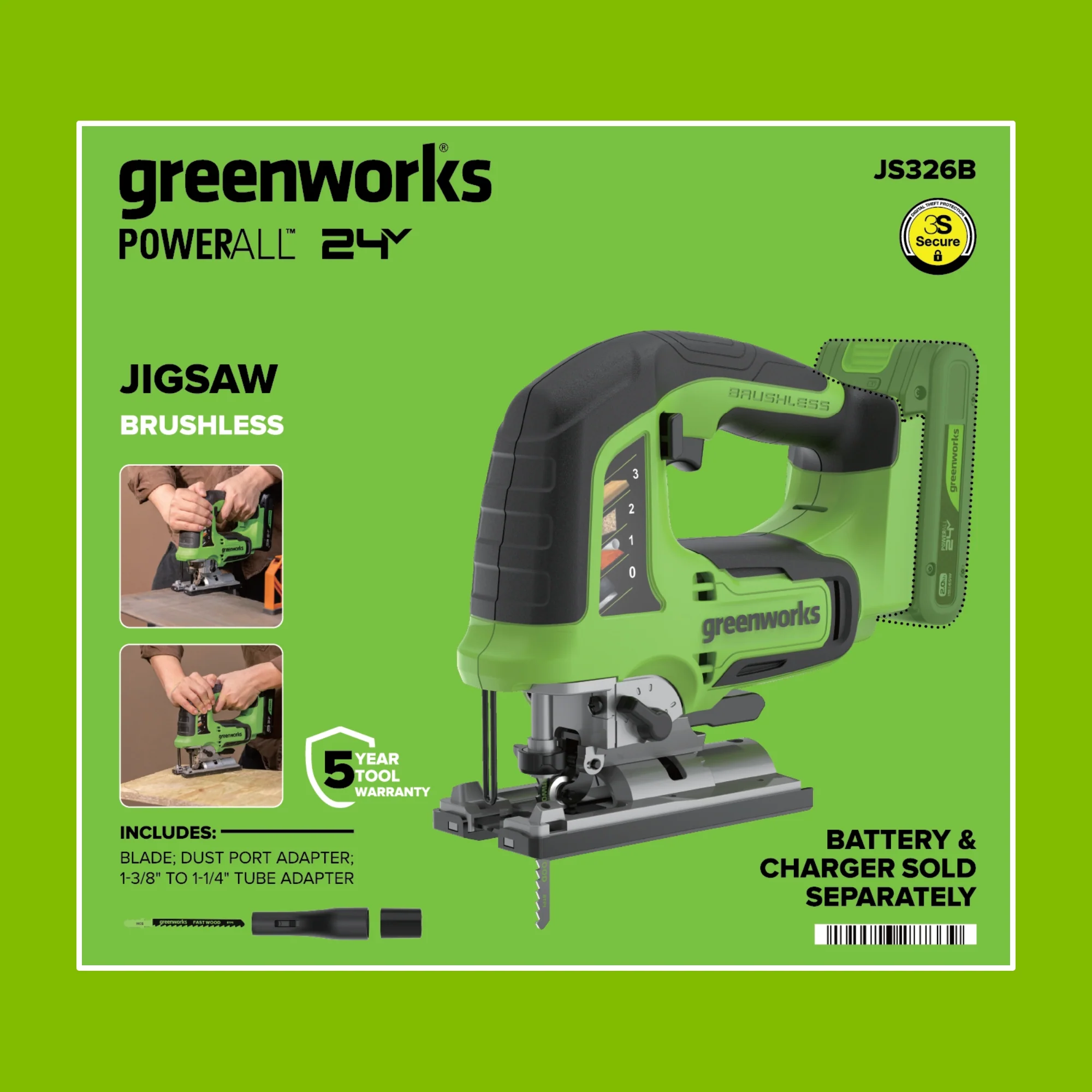 24V PowerAll Jigsaw with Blade, Dust Port Adapter, and Tube Adapter - Image 14
