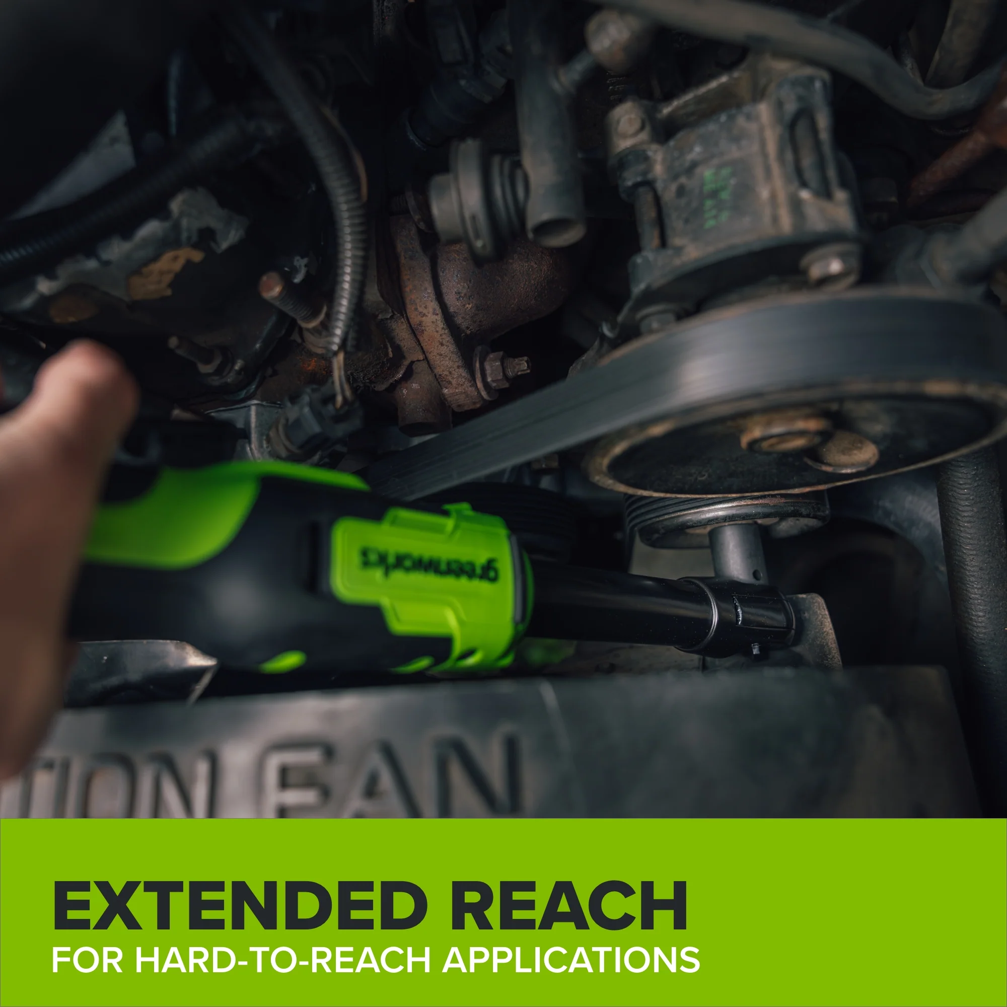 24V PowerAll 60 ft-lb 3/8" Extended Reach Ratchet Wrench, with 2.0 Ah Battery, 30W Charger, and 3' Cable - Image 7