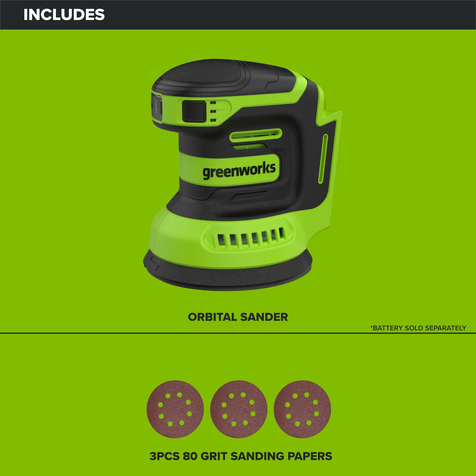 24V PowerAll Orbital Sander, Tool Only, with (3) Pieces of 80 Grit Sanding Paper - Image 3