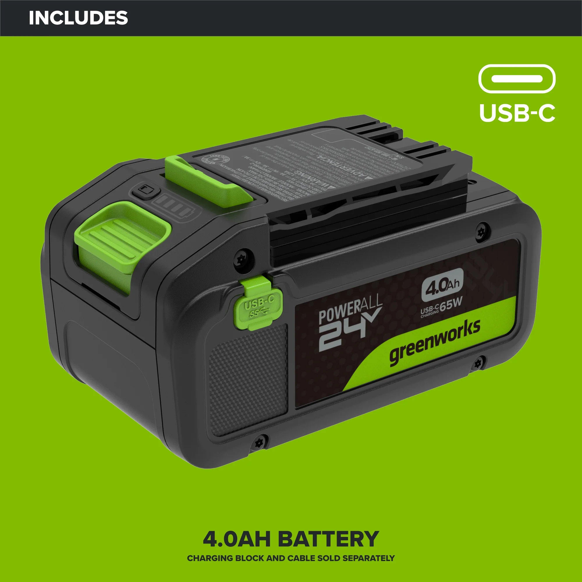 24V PowerAll High Power 4.0 Ah Battery with Bi-Directional 65W USB-C Charging Port - Image 2