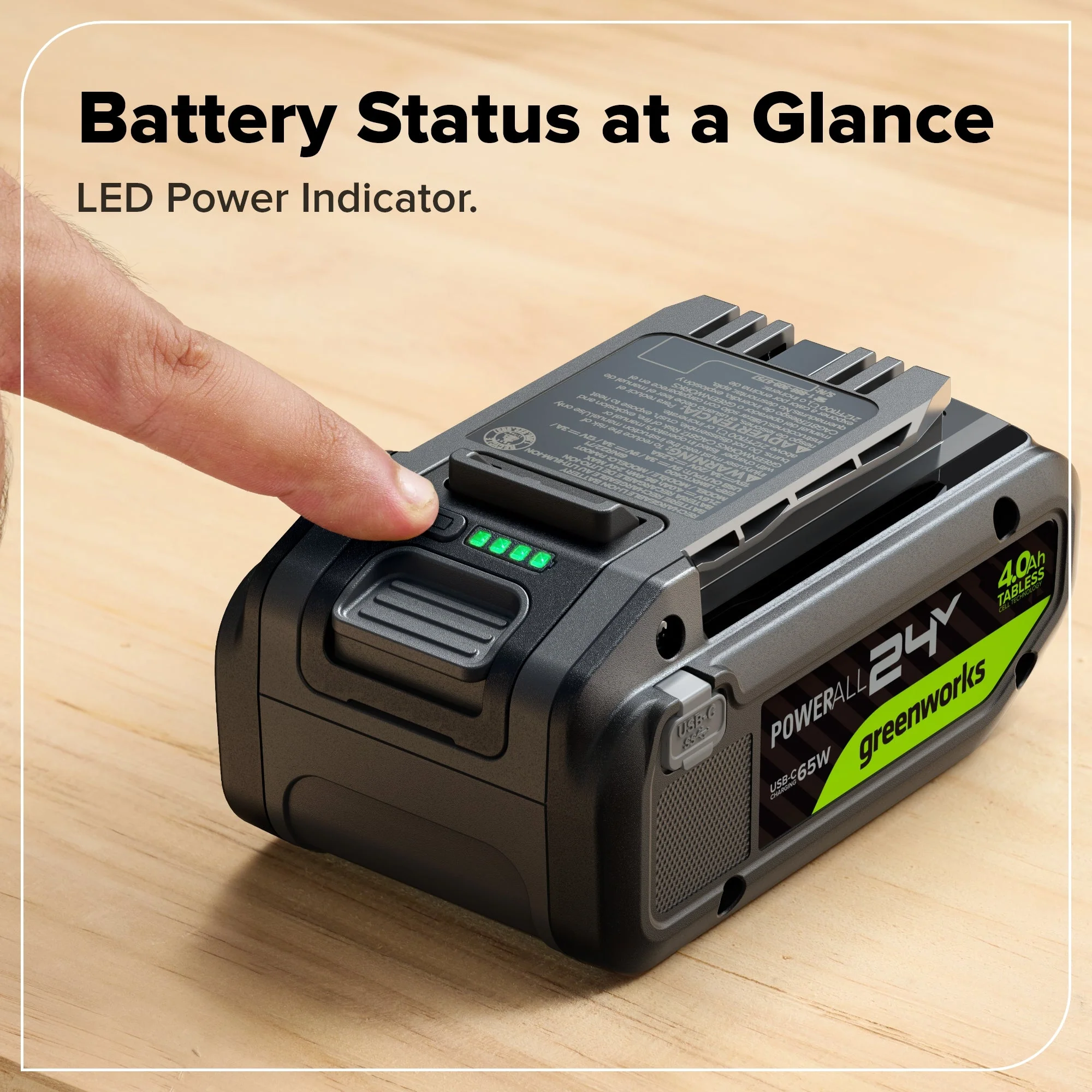 24V 4.0 Ah Tabless Battery with Bi-Directional USB-C Port - Image 6