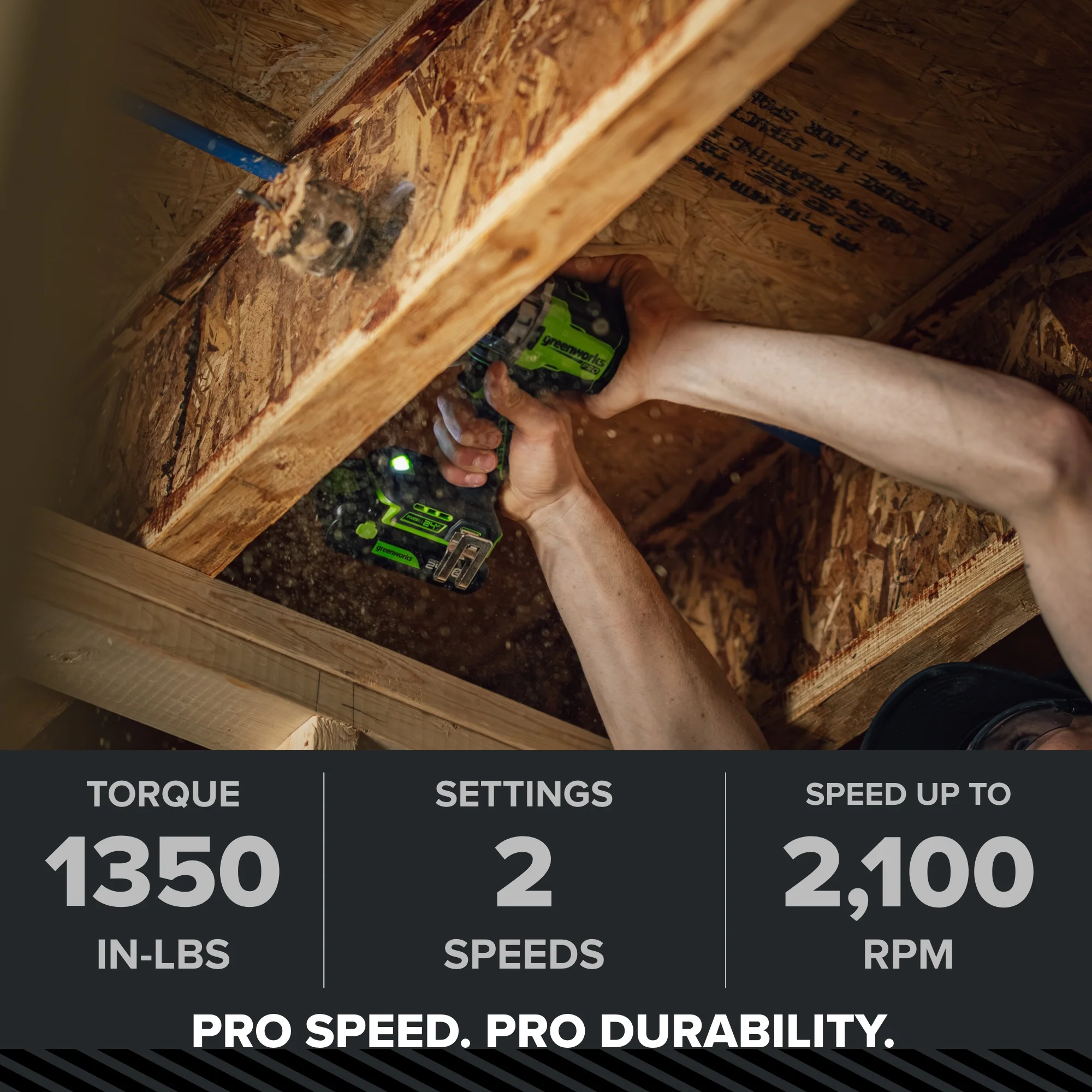 24V PowerAll Pro 1,350 in-lb 1/2" Hammer Drill, with 2.0 Ah Battery, 65W Charger, Belt Clip, and Auxiliary Handle - Image 7