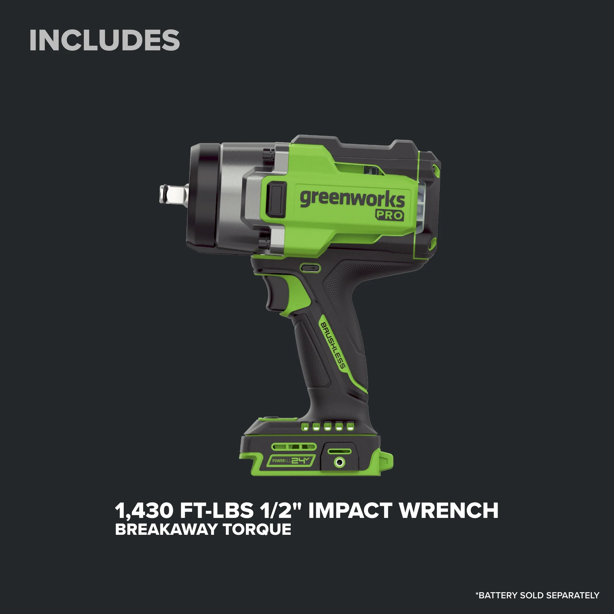 24V PowerAll Pro 1,430 ft-lb Breakaway Torque 1/2" Impact Wrench, Tool Only - Image 3