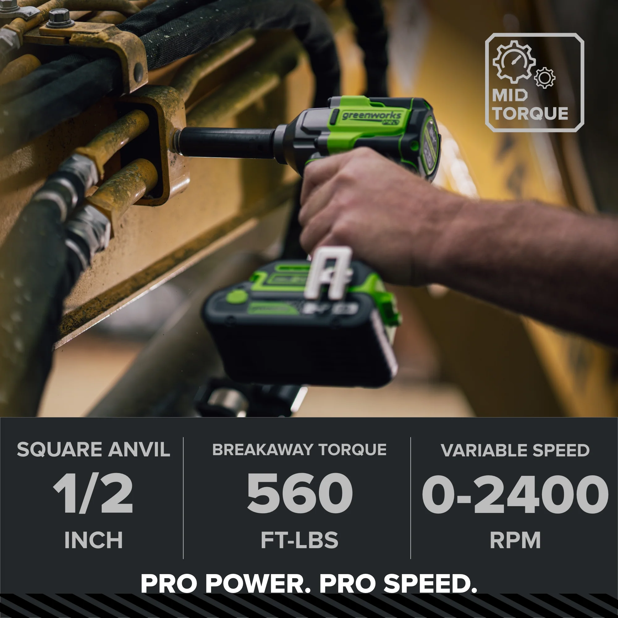 24V PowerAll Pro 560 ft-lb Breakaway Torque 1/2" Impact Wrench, Tool Only - Image 7