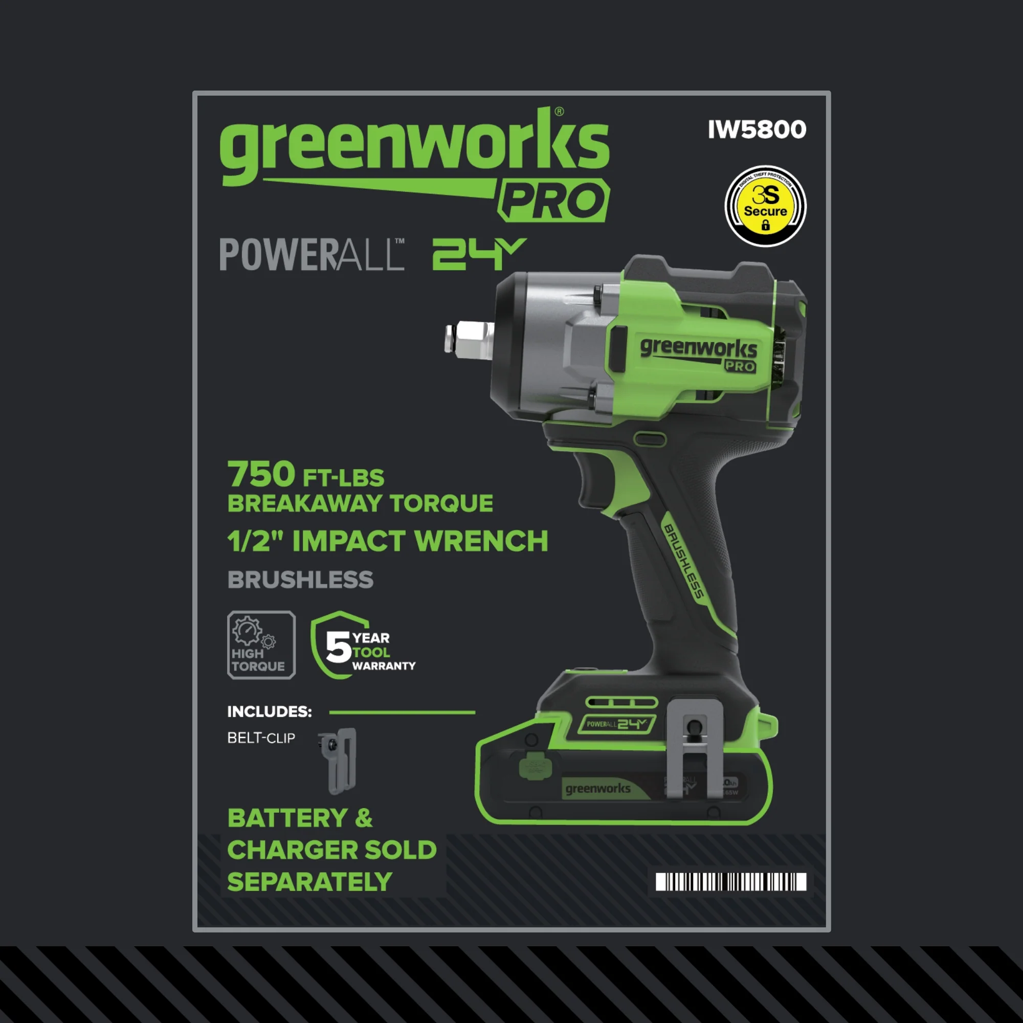 24V PowerAll Pro 750 ft-lb Breakaway Torque 1/2" Impact Wrench, Tool Only - Image 20