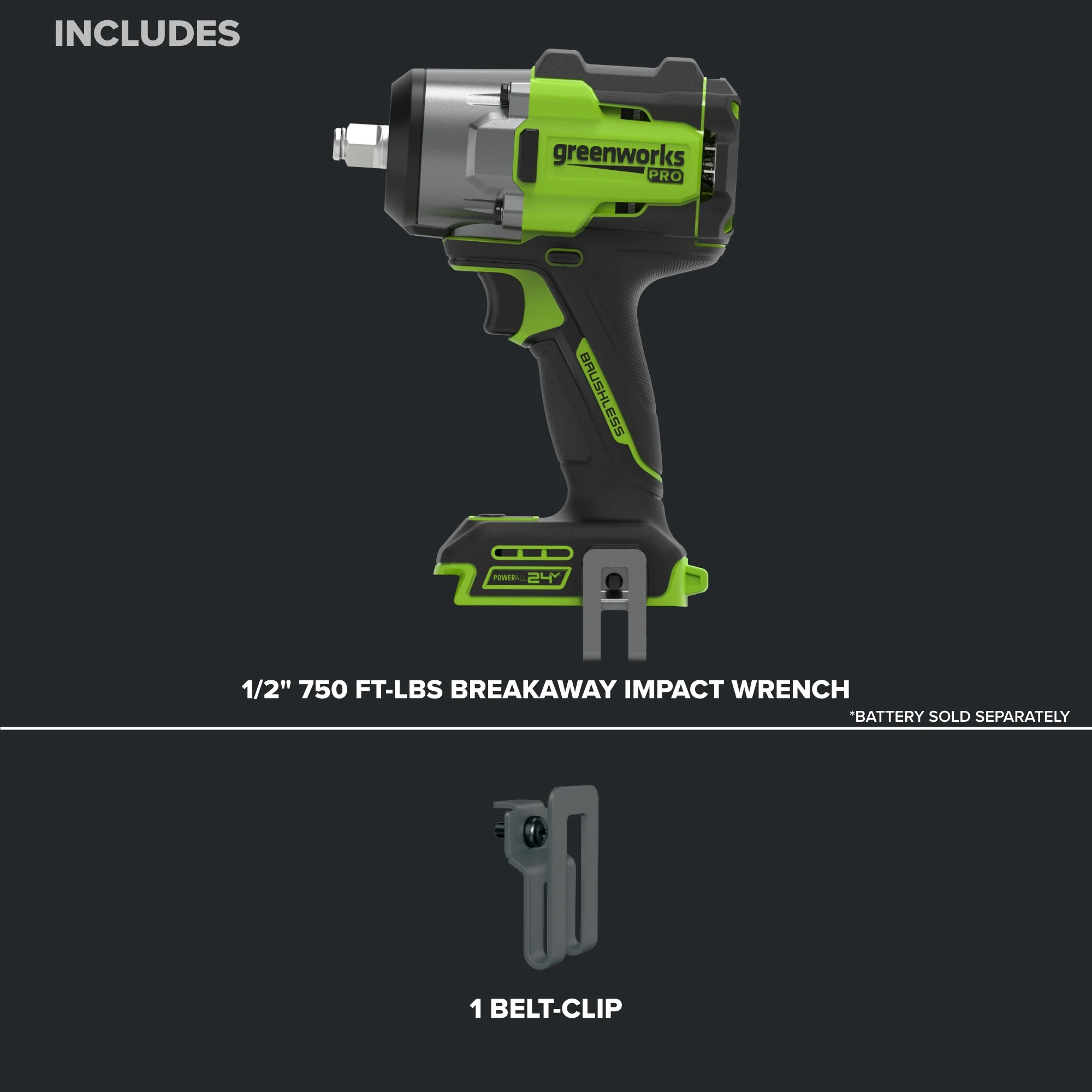 24V PowerAll Pro 750 ft-lb Breakaway Torque 1/2" Impact Wrench, Tool Only - Image 3