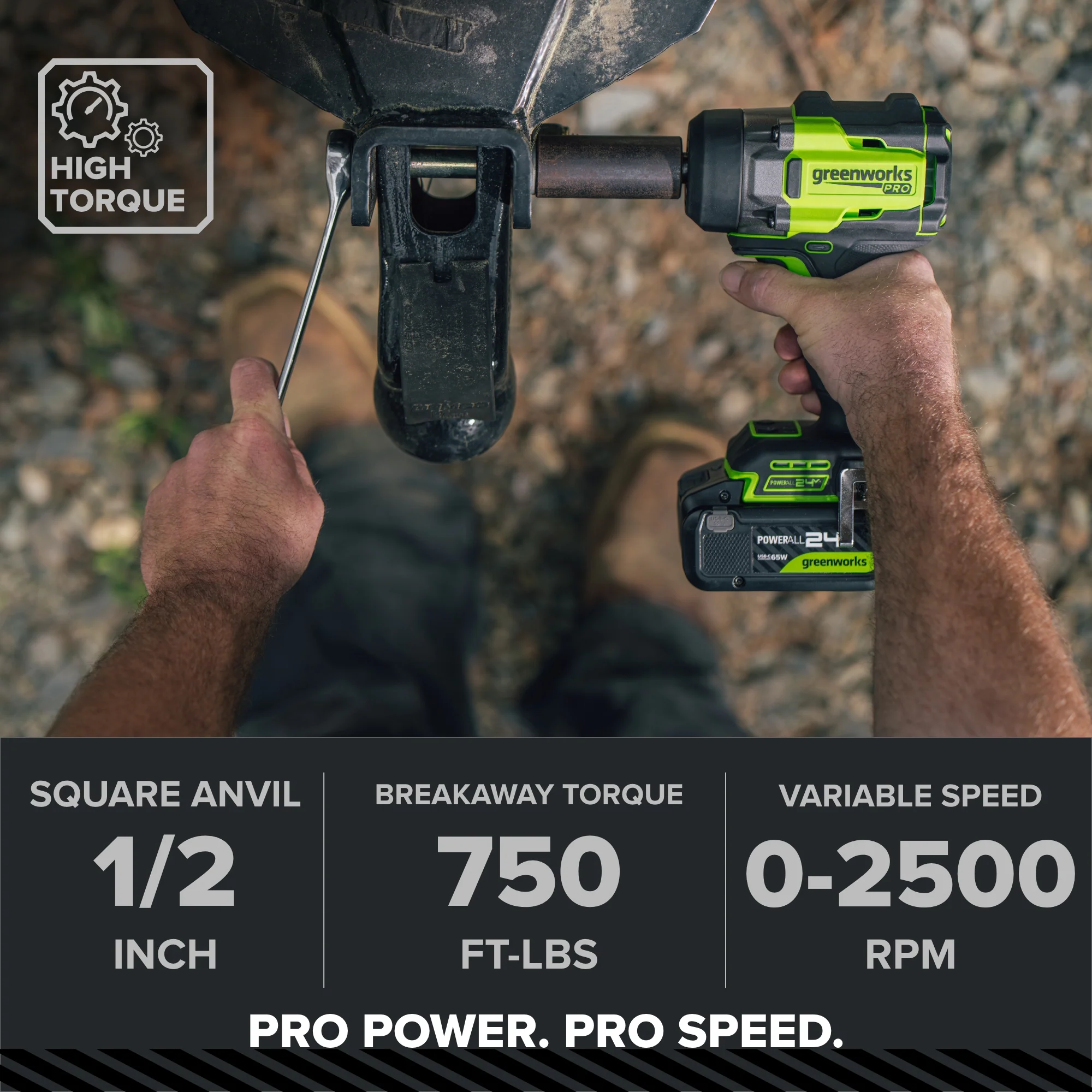 24V PowerAll Pro 750 ft-lb Breakaway Torque 1/2" Impact Wrench, Tool Only - Image 7