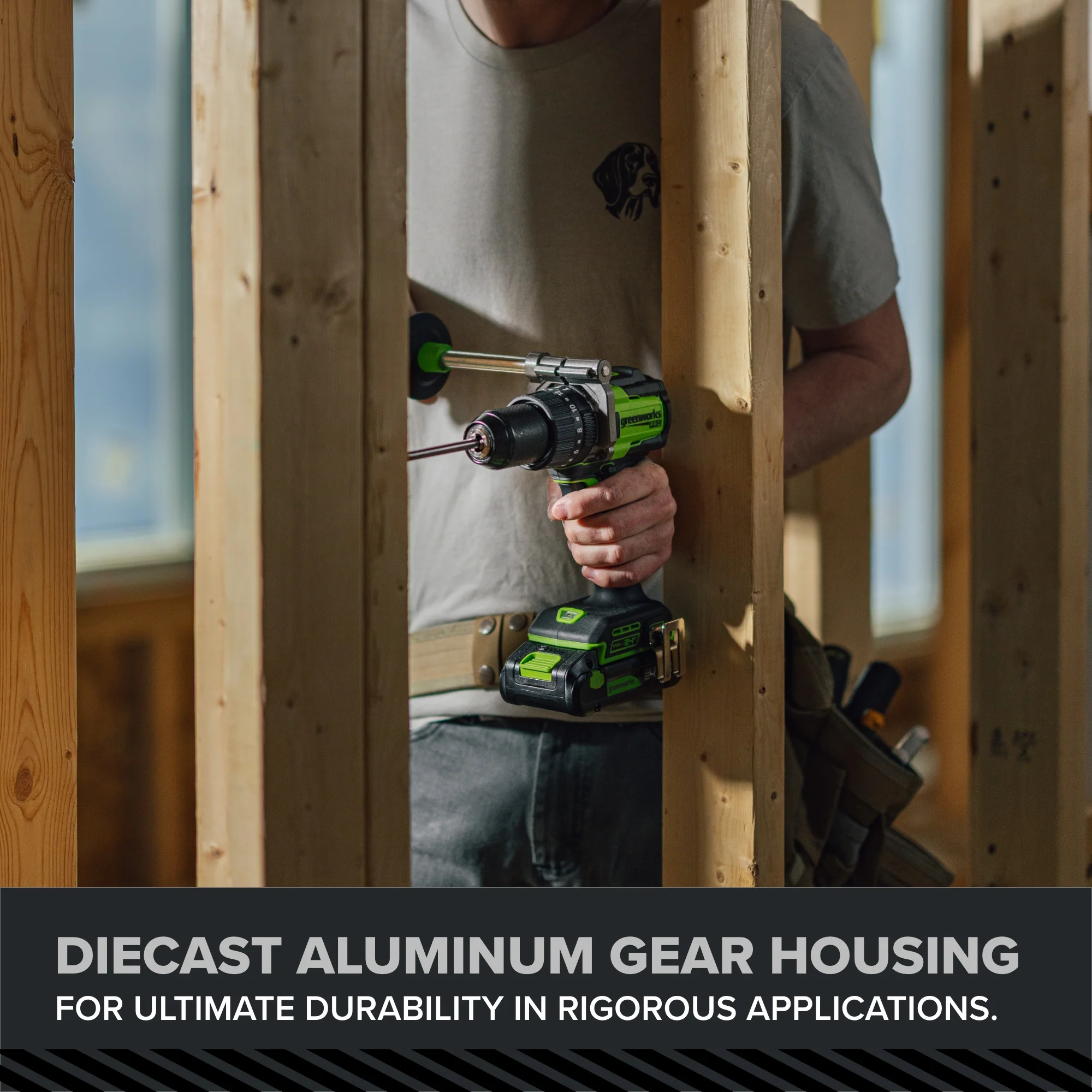 24V PowerAll Pro 850 in-lb 1/2" Hammer Drill, with 2.0 Ah Battery, 30W Charger, Belt Clip, and Auxiliary Handle - Image 11