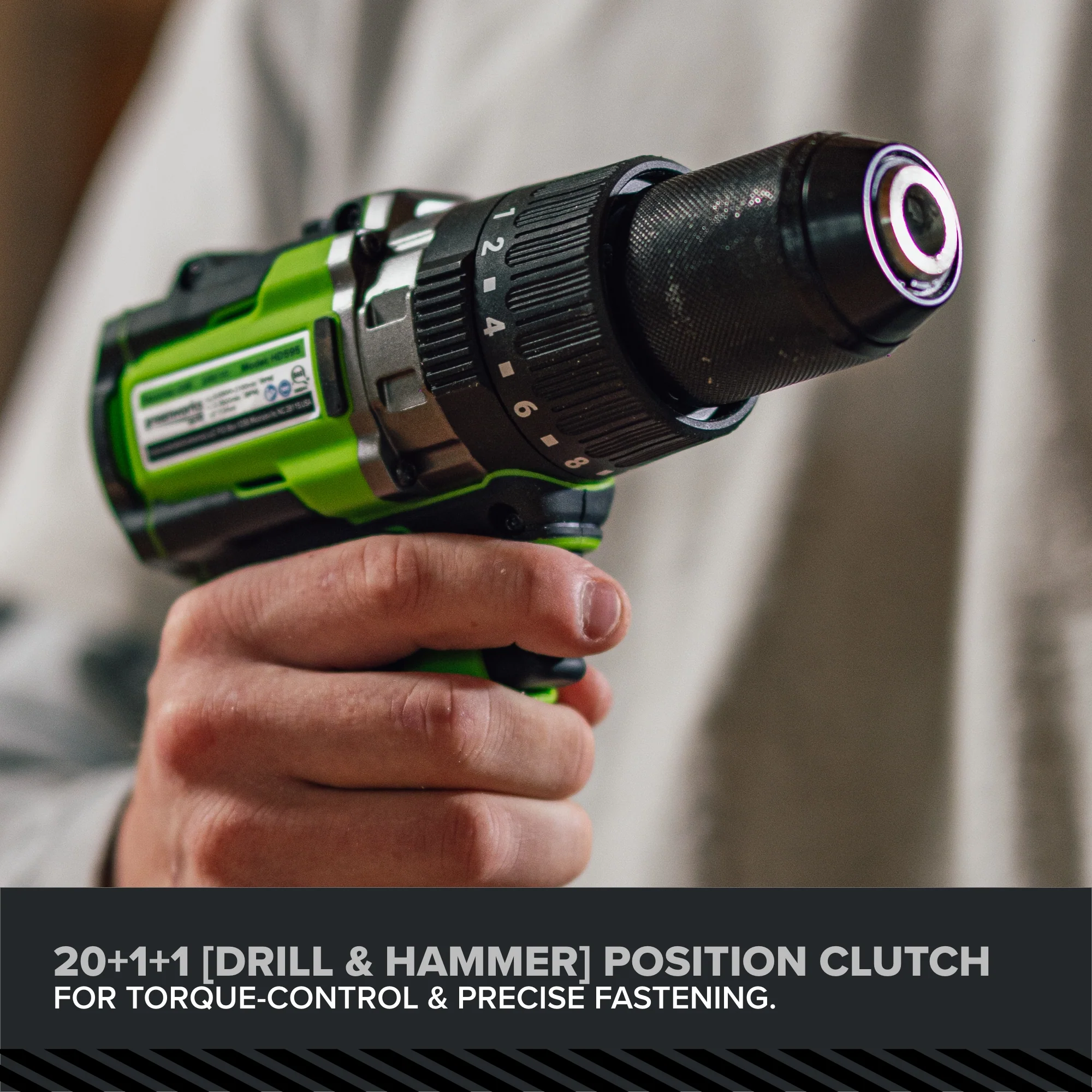24V PowerAll Pro 850 in-lb 1/2" Hammer Drill, with 2.0 Ah Battery, 30W Charger, Belt Clip, and Auxiliary Handle - Image 13
