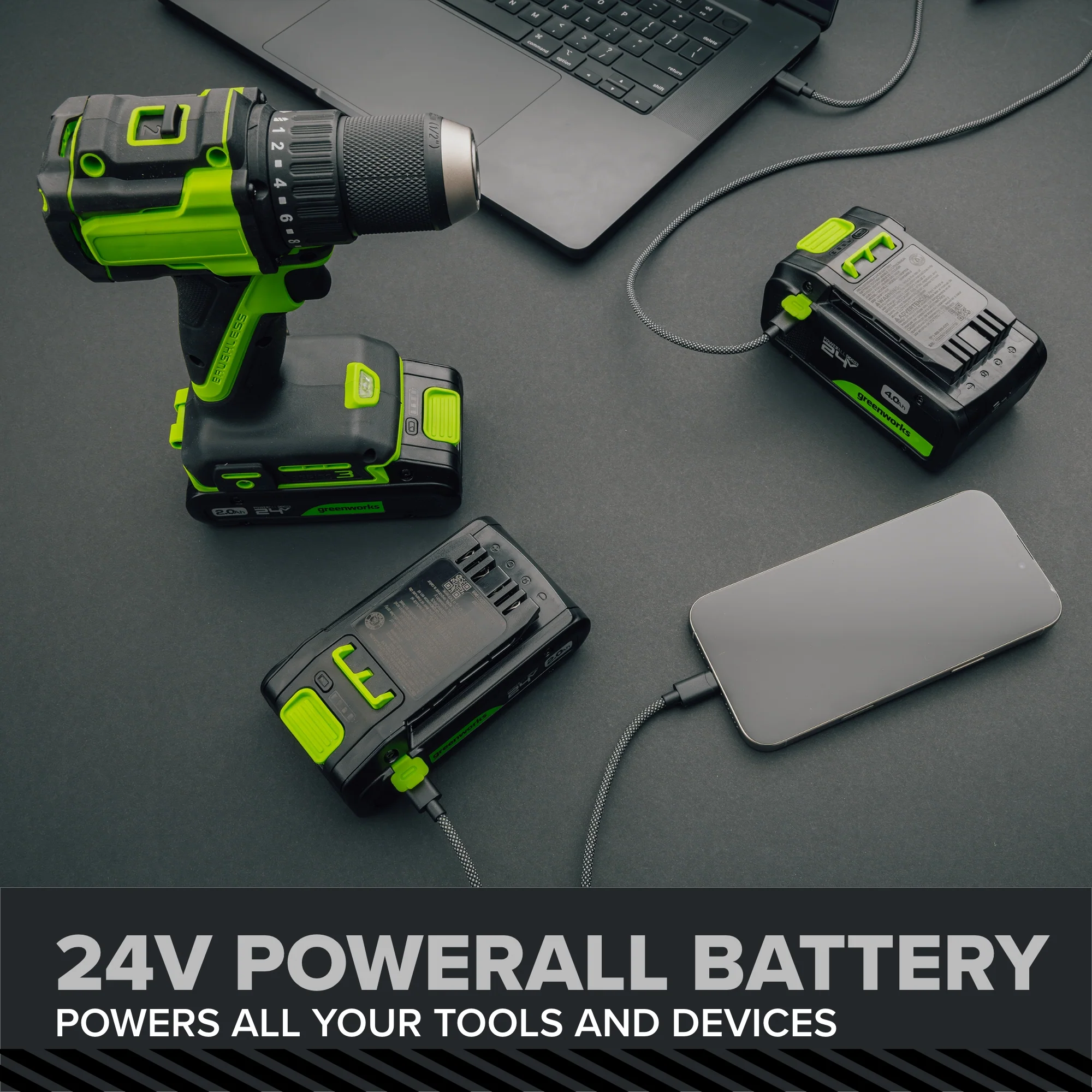 24V PowerAll Pro 850 in-lb 1/2" Hammer Drill, with 2.0 Ah Battery, 30W Charger, Belt Clip, and Auxiliary Handle - Image 19
