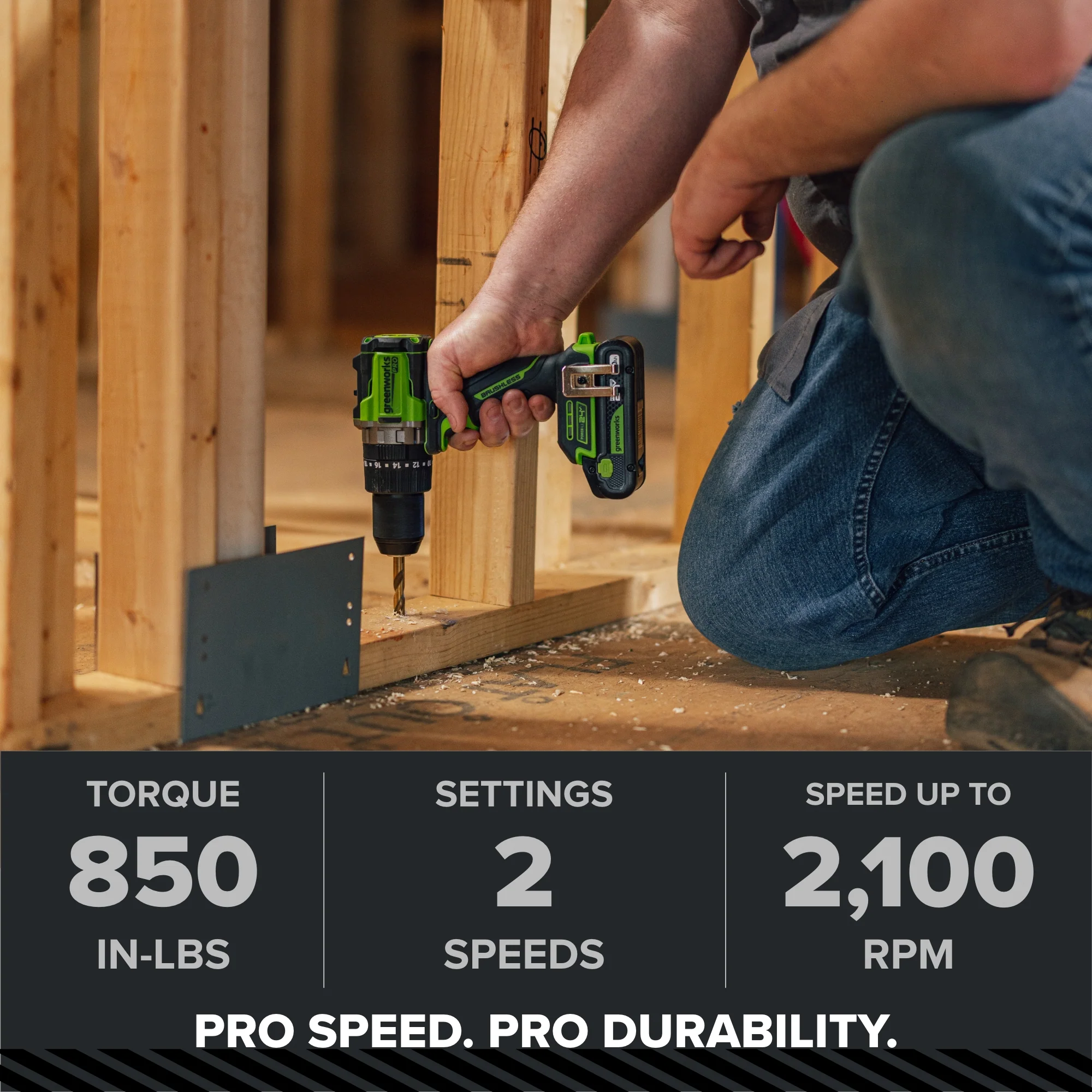 24V PowerAll Pro 850 in-lb 1/2" Hammer Drill, with 2.0 Ah Battery, 30W Charger, Belt Clip, and Auxiliary Handle - Image 7