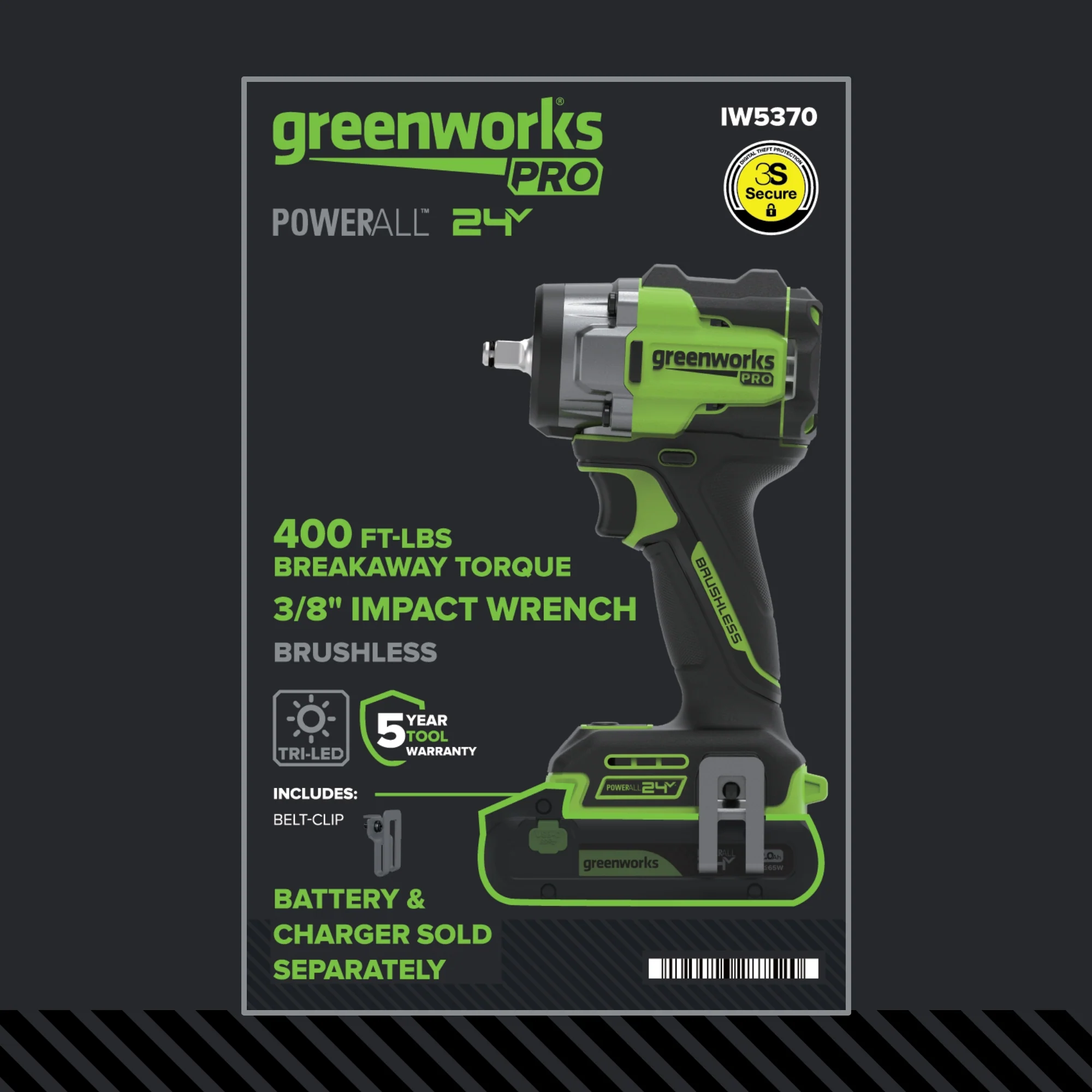 24V PowerAll Pro 400 ft-lb Breakaway Torque 3/8" Impact Wrench, Tool Only - Image 20