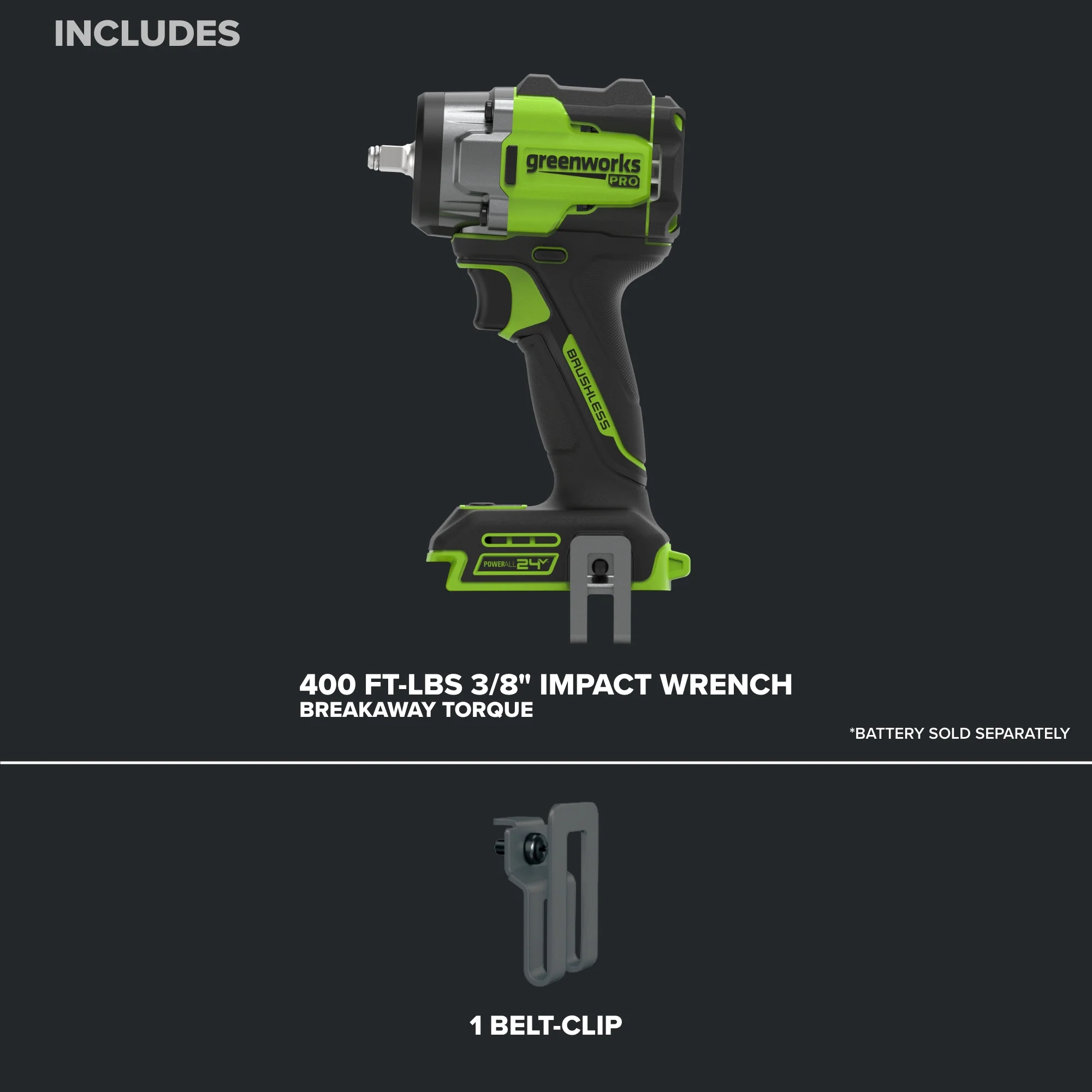 24V PowerAll Pro 400 ft-lb Breakaway Torque 3/8" Impact Wrench, Tool Only - Image 3
