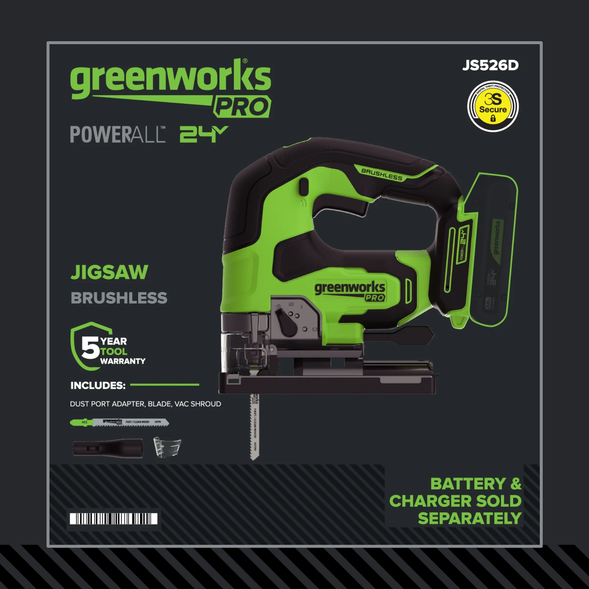 24V PowerAll Pro Jigsaw with Dust Port Adapter, Blade, and VAC Shroud - Image 20