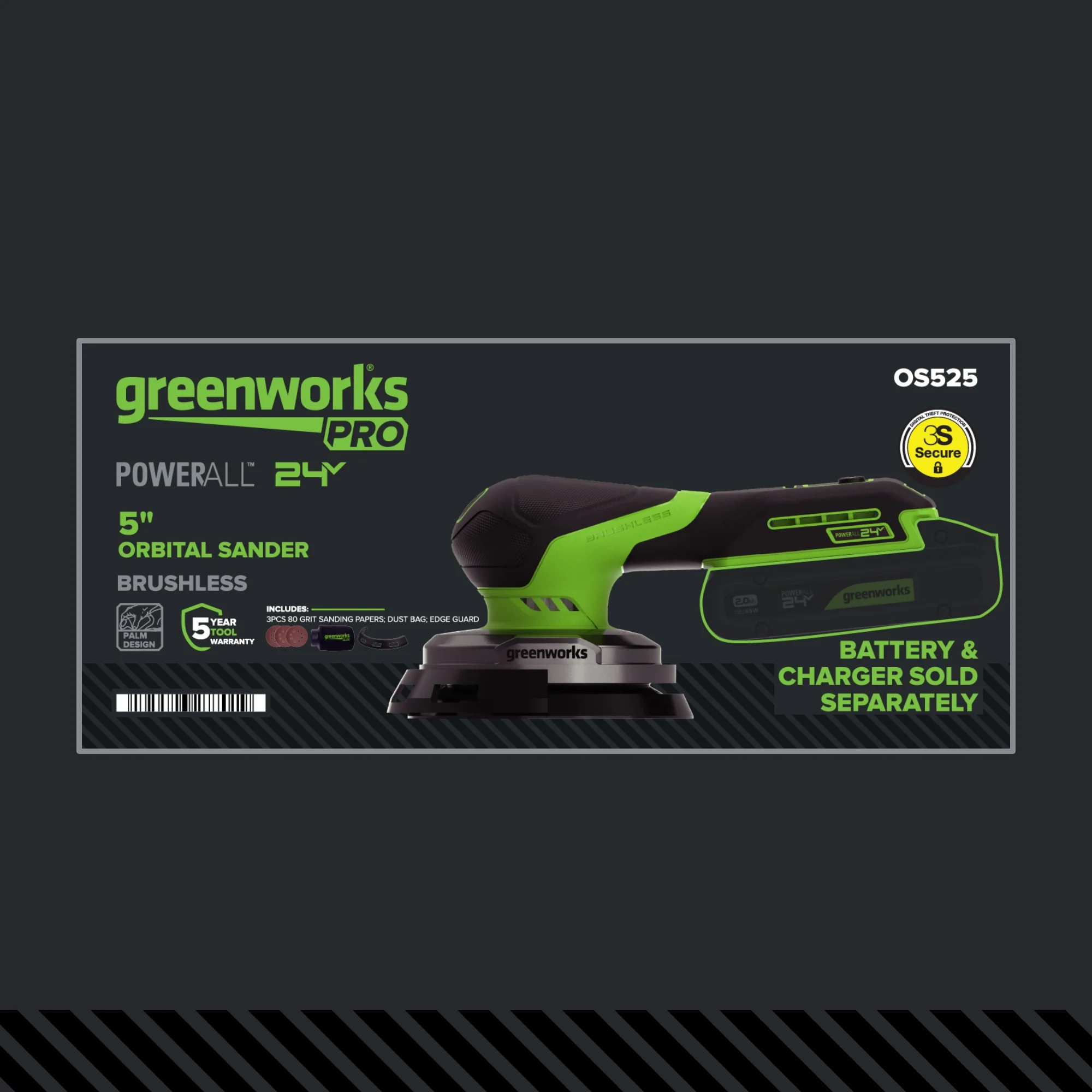 24V PowerAll Pro 5" Orbital Sander, Tool Only, with Dust Bag, Edge Guard, and (3) Pieces of 80 Grit Sanding Paper - Image 20