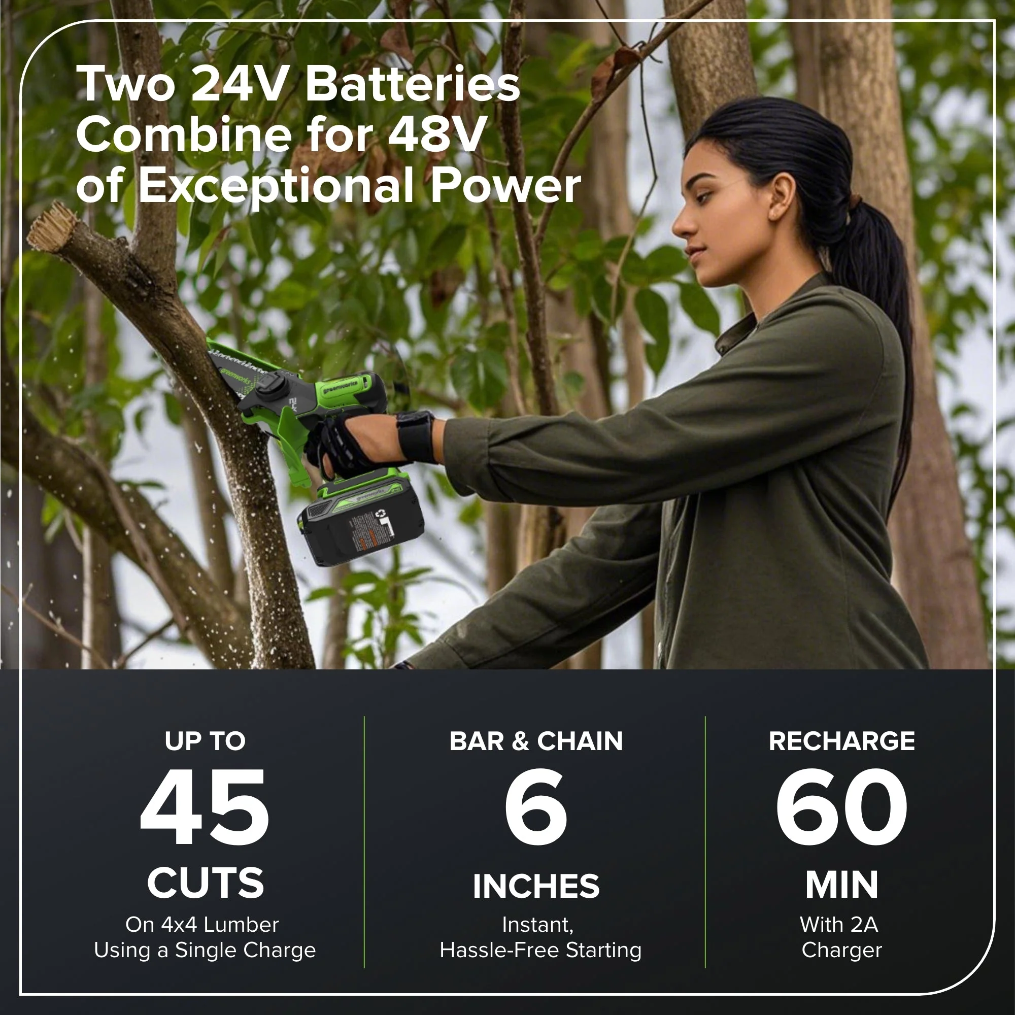 24V 6" Gen 2 Cordless Battery Brushless Pruner Saw: 2.0 Ah Battery and 2A Charger - Image 3