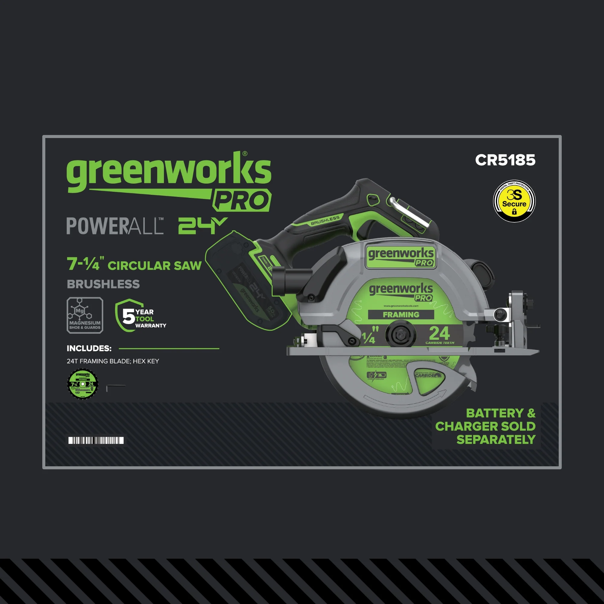 24V PowerAll Pro 7-1/4" 6000RPM Circular Saw, Tool Only - Image 19