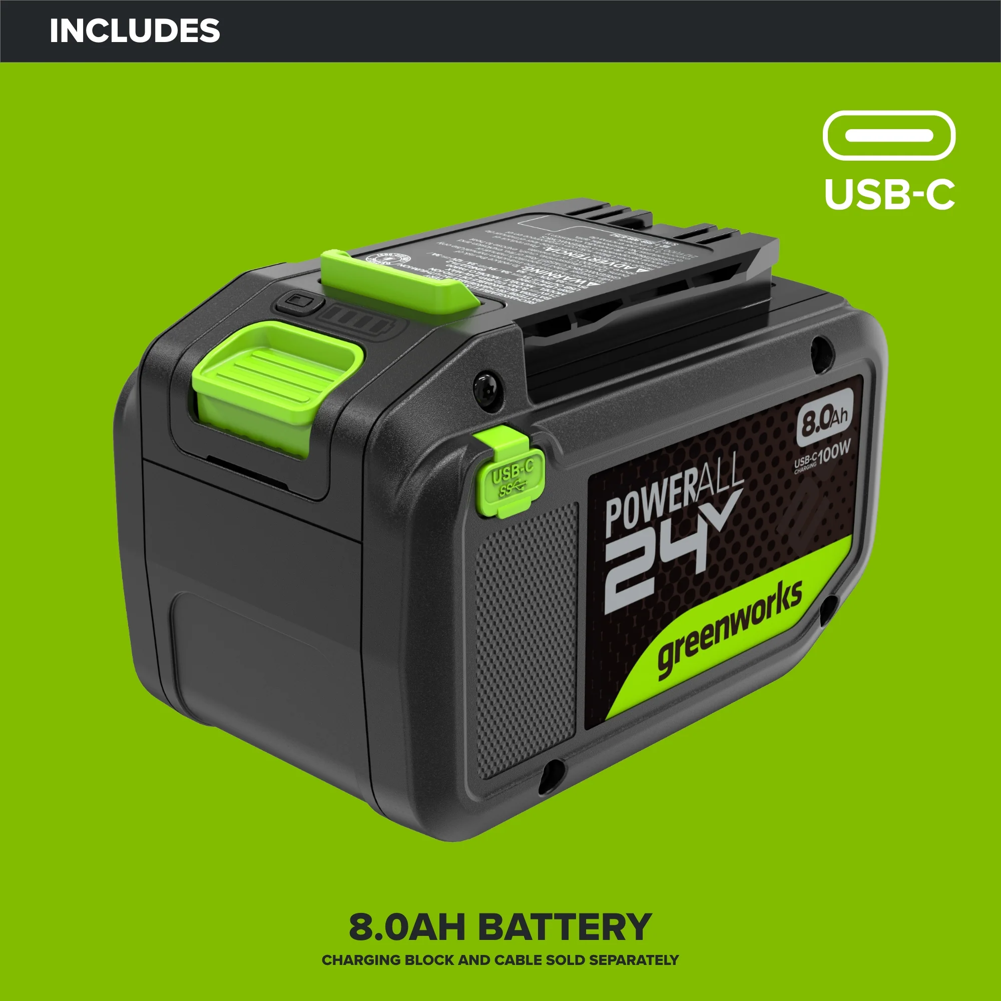24V PowerAll High Power 8.0 Ah Battery, Rated for 1400W/65A - Image 2