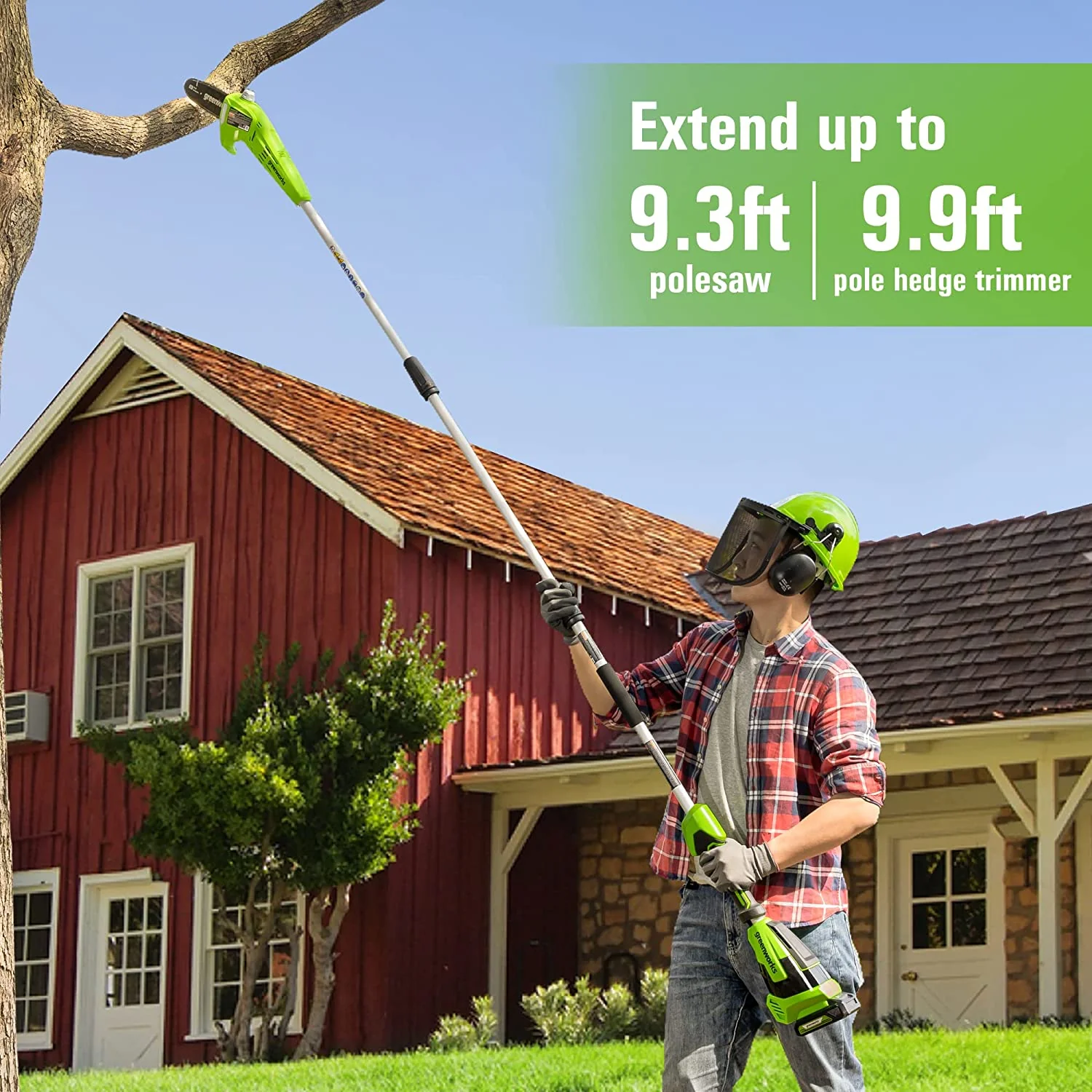 24V 8" Cordless Battery Polesaw and Pole Hedge Trimmer Combo Kit, 2Ah USB Battery and Charger - Image 3