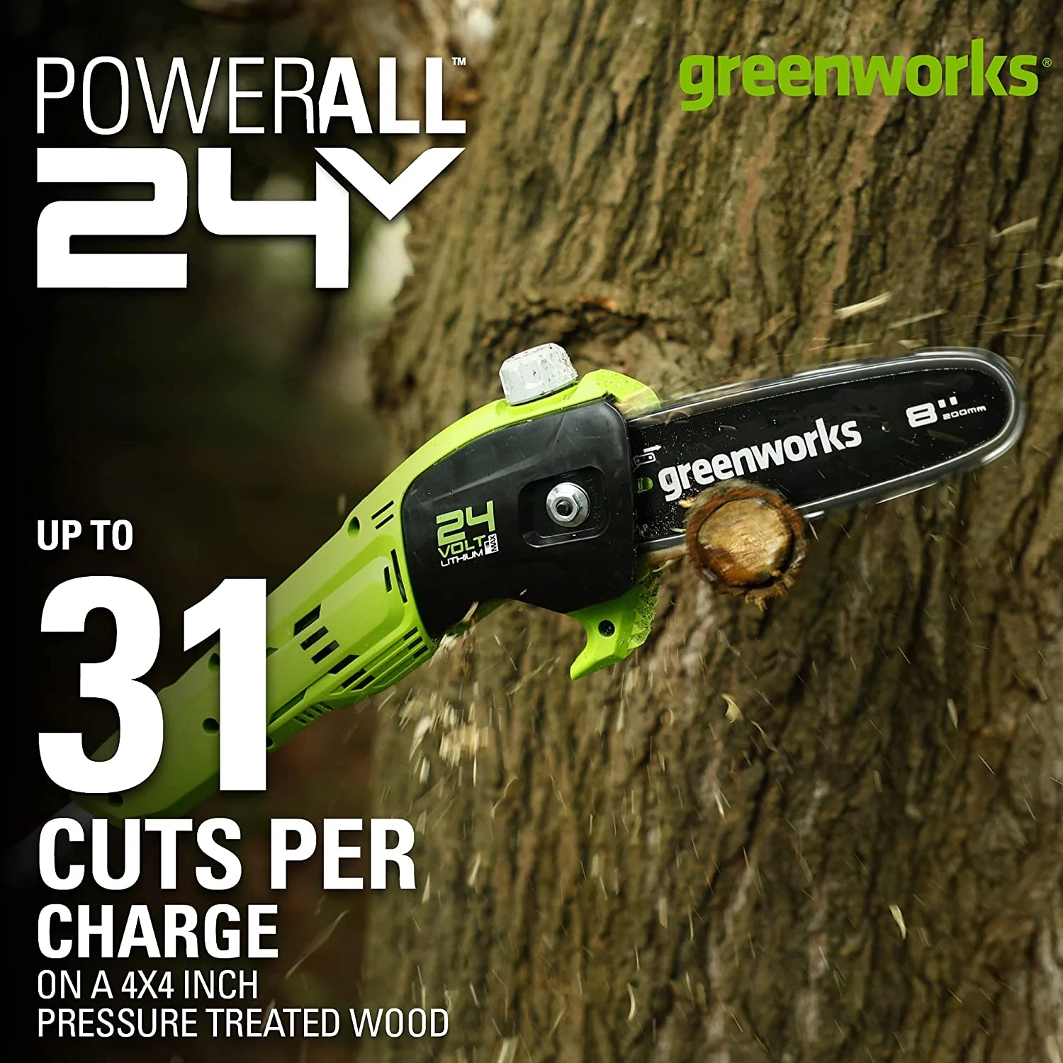 24V 8" Cordless Battery Polesaw and Pole Hedge Trimmer Combo Kit, 2Ah USB Battery and Charger - Image 4
