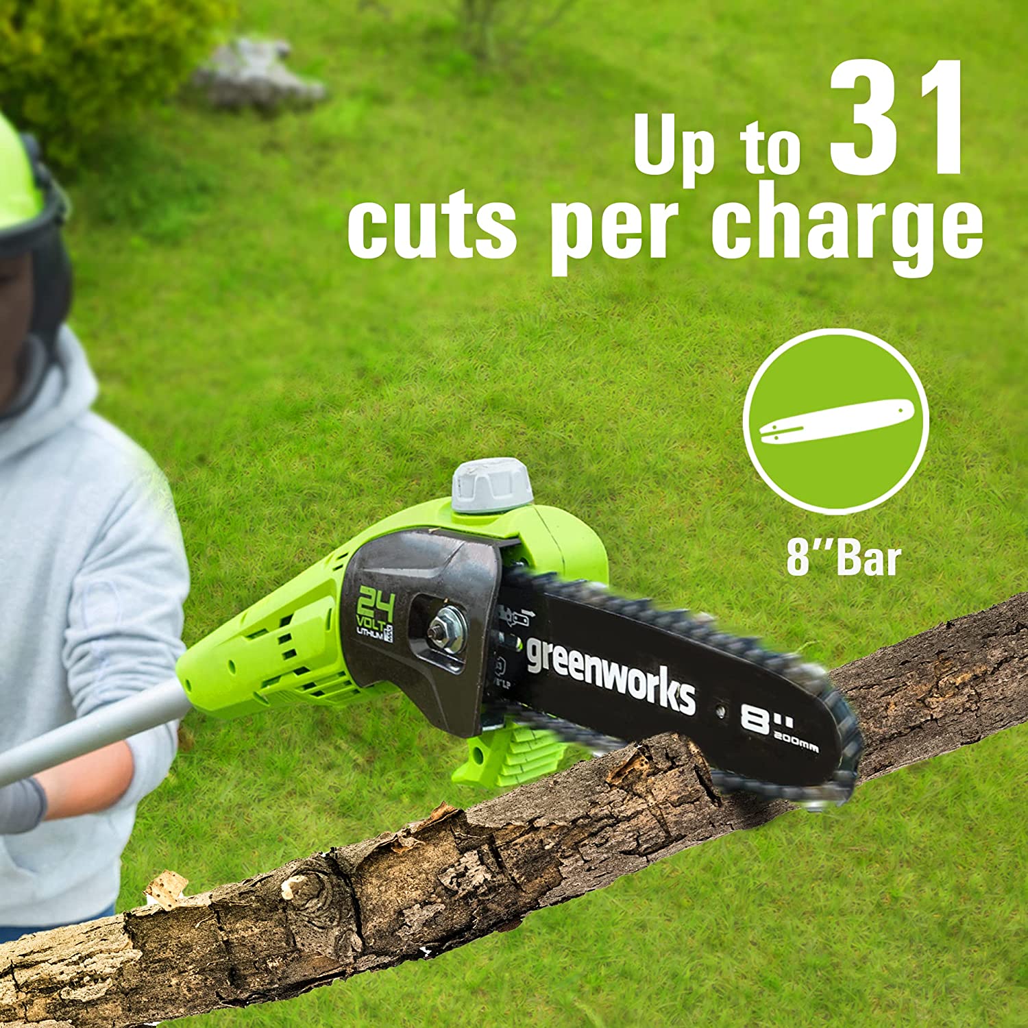 24V 8" Cordless Battery Polesaw and Pole Hedge Trimmer Combo Kit, 2Ah USB Battery and Charger - Image 5