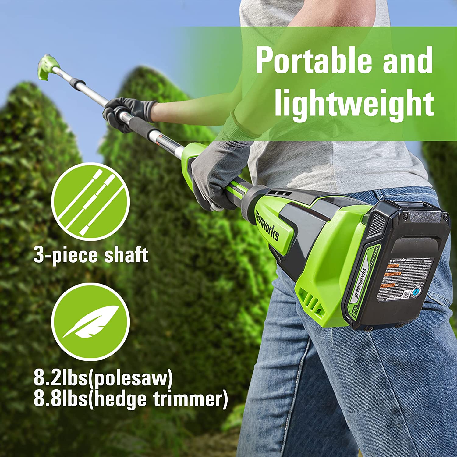 24V 8" Cordless Battery Polesaw and Pole Hedge Trimmer Combo Kit, 2Ah USB Battery and Charger - Image 6