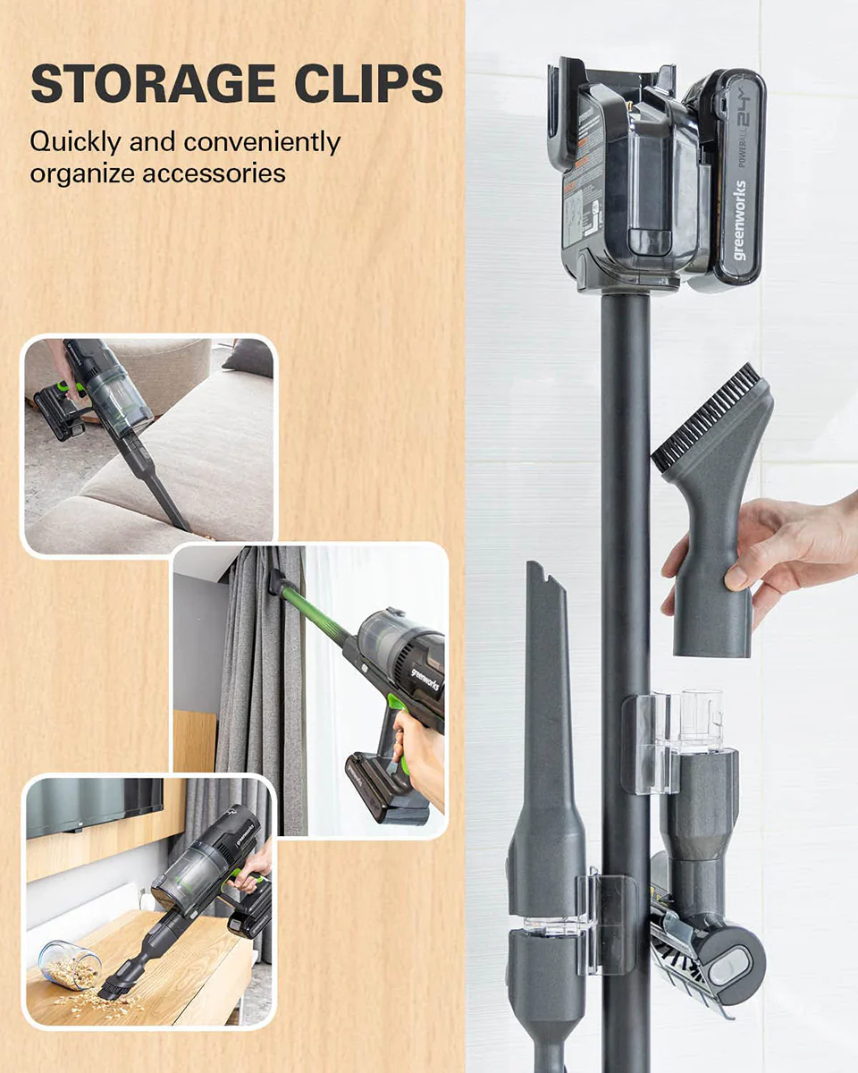 24V Cordless Green Stick Vacuum 3-in-1 Bundle: (2) 4.0 Ah Batteries and Charging Stand - Image 3