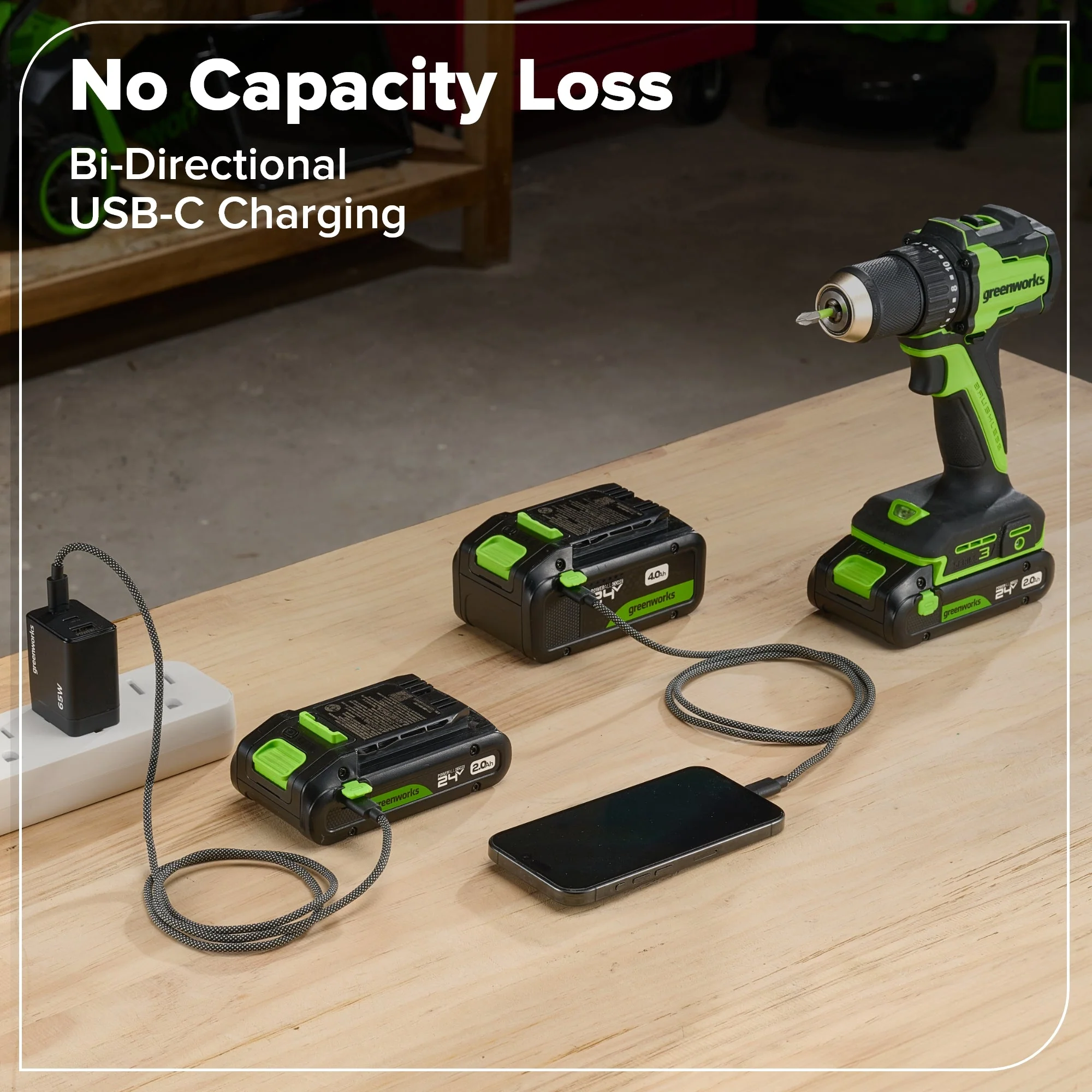 24V Brushless Power Tool 4PC Combo Kit, (1) 4.0 Ah and (1) 2.0 Ah USB-C Batteries and 65W USB-C Fast Charger - Image 21