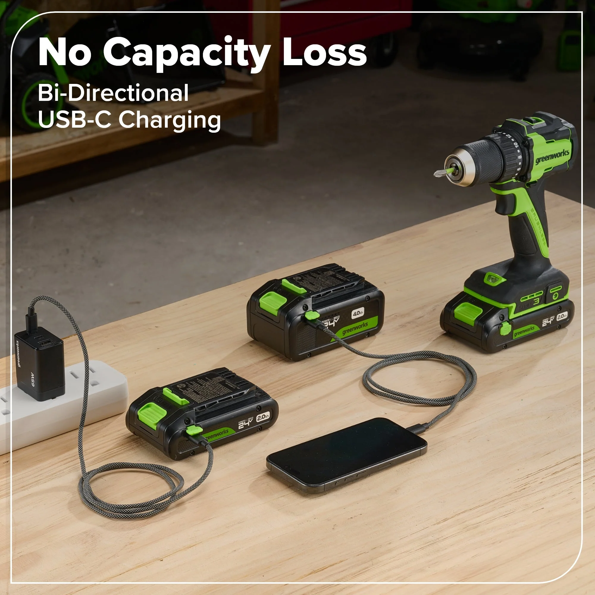 24V Brushless Power Tool 8PC Combo Kit: (2) 4.0 Ah and (1) 2.0 Ah USB-C Batteries and Charger - Image 32