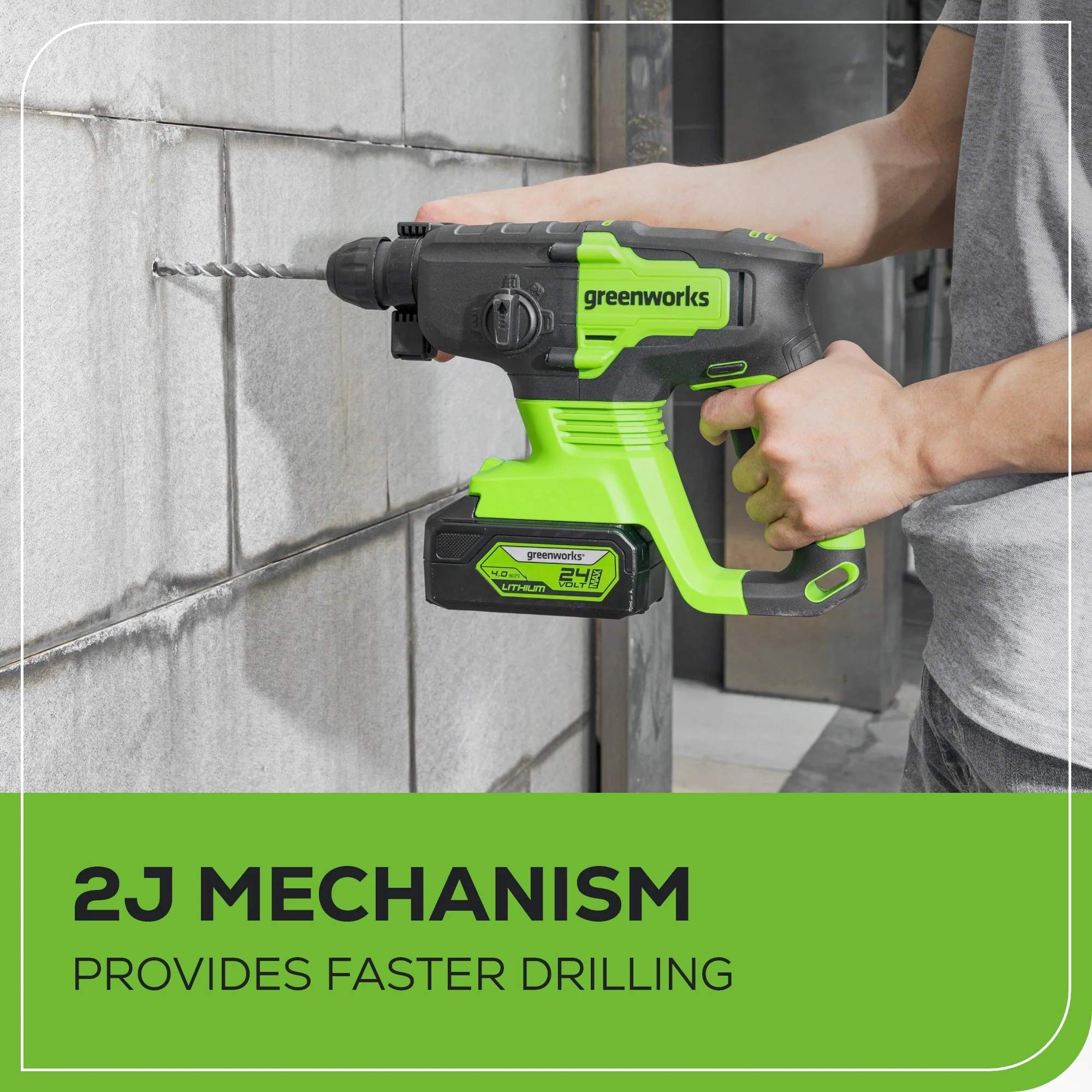 24V SDS-Plus 2J Brushless Rotary Hammer Drill: 4.0 Ah USB Battery and Charger - Image 6